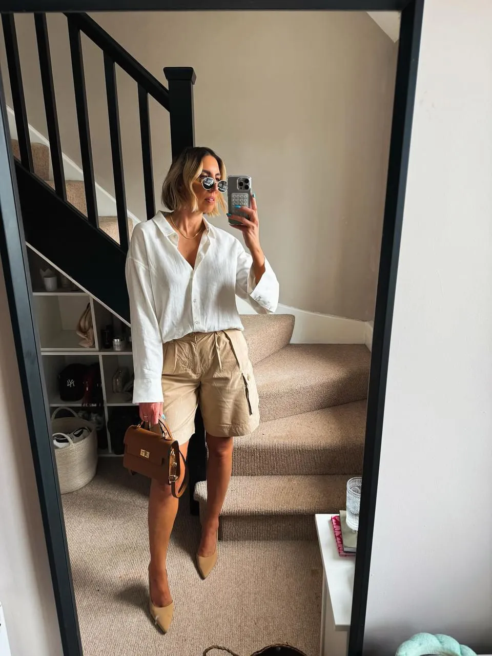 Tan Leather Box Crossbody Bag