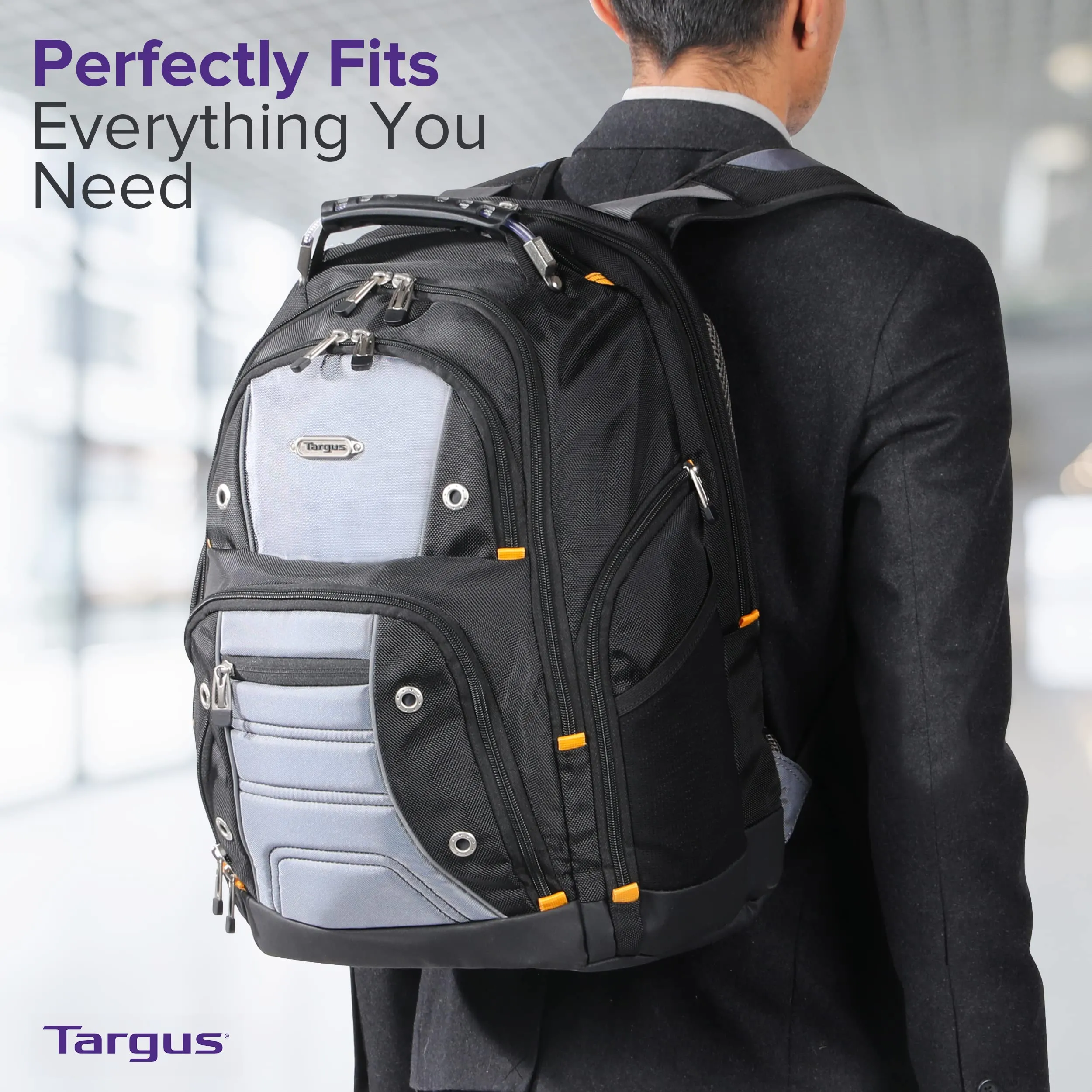 Targus Drifter II Laptop Backpack, Black/Gray - Backpack for Men, Business, Travel, Durable Water-Resistant Material Fits up to 17" Laptops (TSB239US)