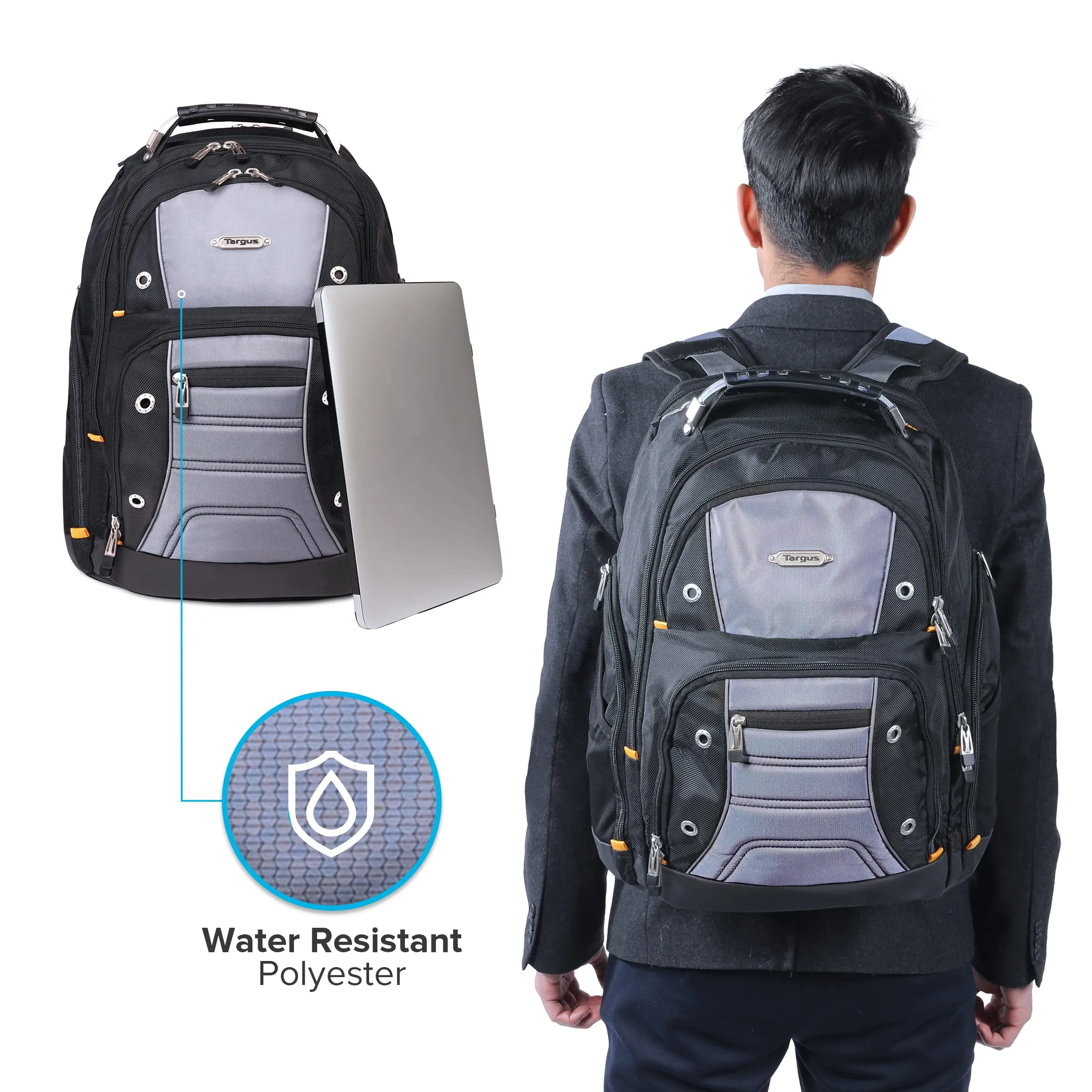 Targus Drifter II Laptop Backpack, Black/Gray - Backpack for Men, Business, Travel, Durable Water-Resistant Material Fits up to 17" Laptops (TSB239US)