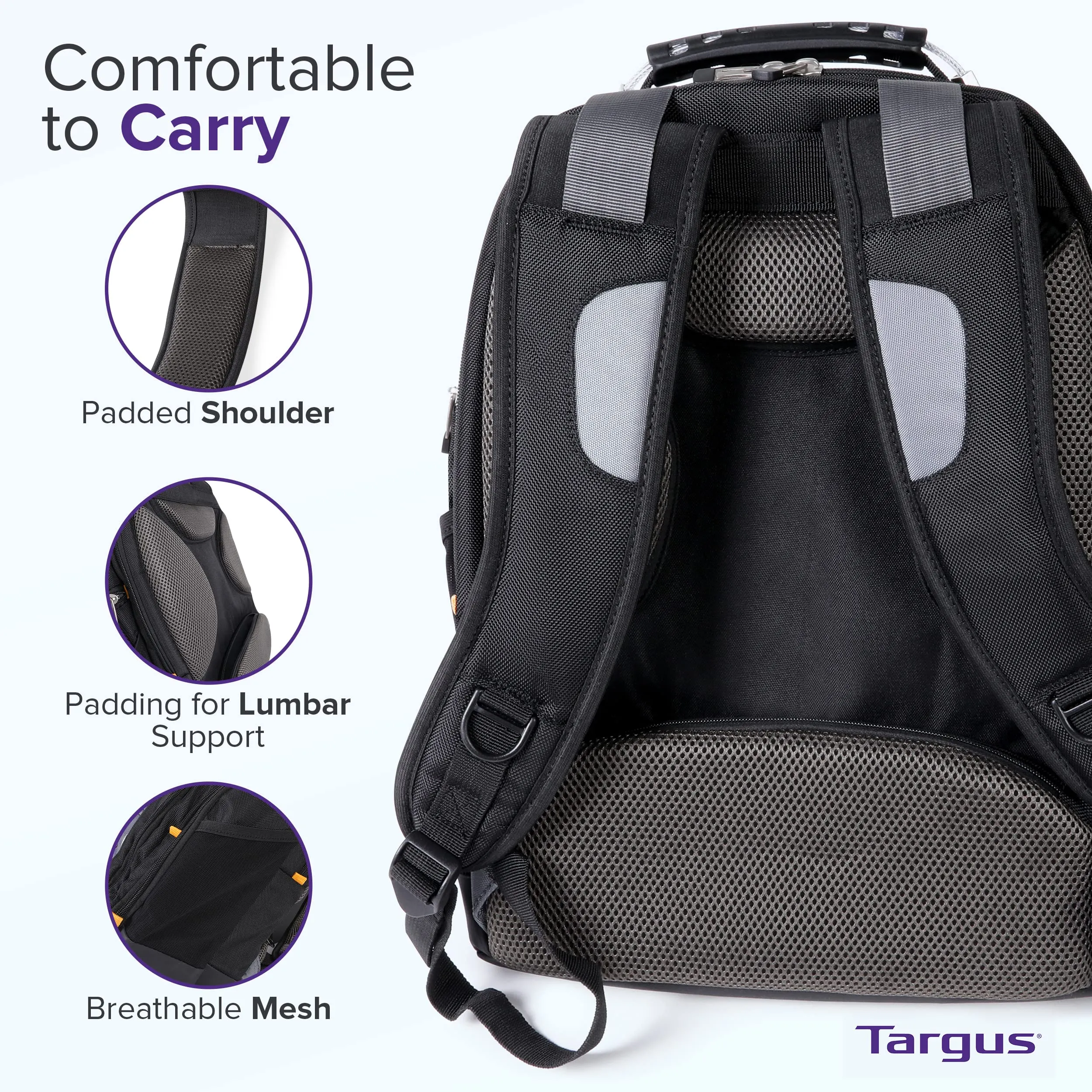 Targus Drifter II Laptop Backpack, Black/Gray - Backpack for Men, Business, Travel, Durable Water-Resistant Material Fits up to 17" Laptops (TSB239US)