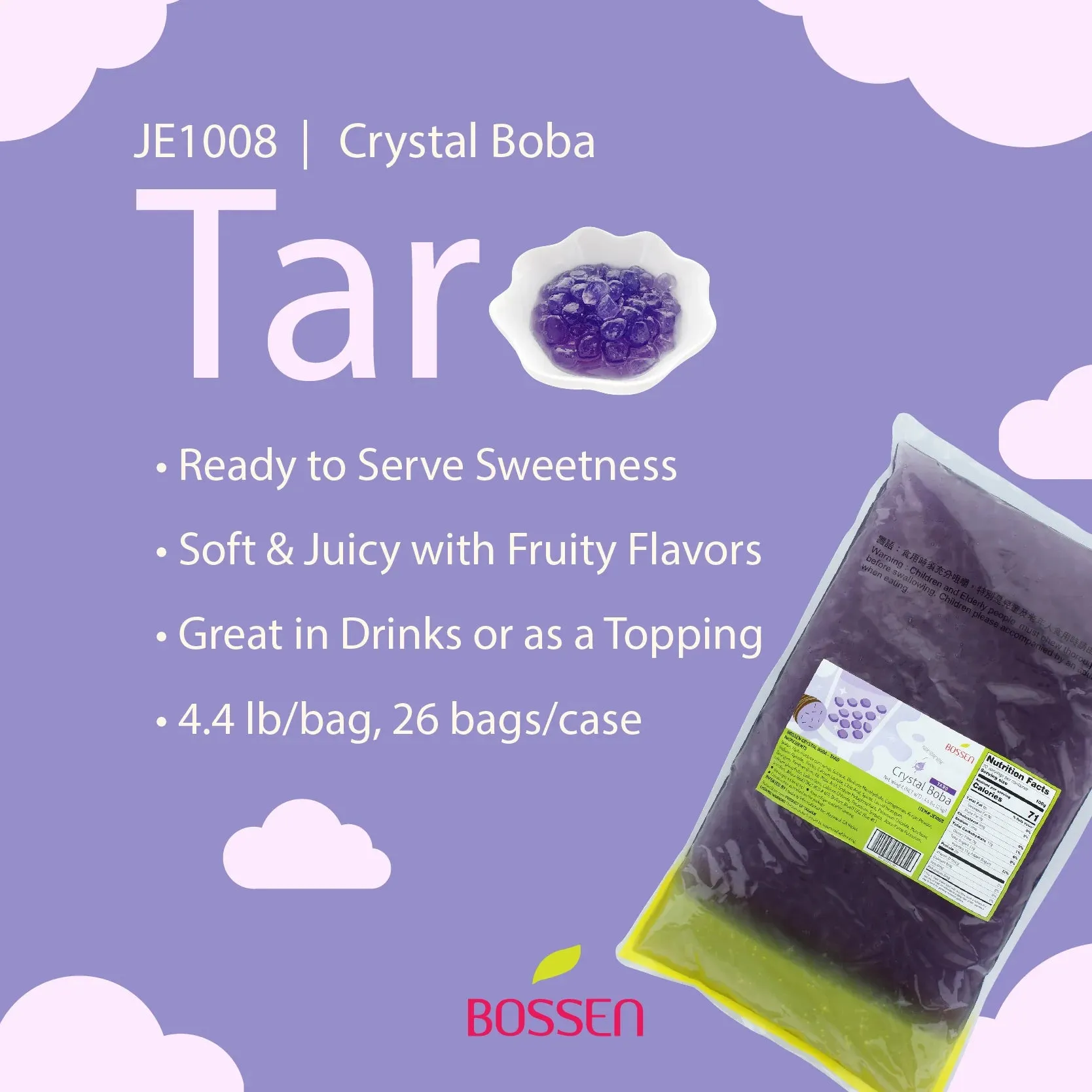 Taro | Crystal Boba | Agar Jelly Boba | Bossen Canada