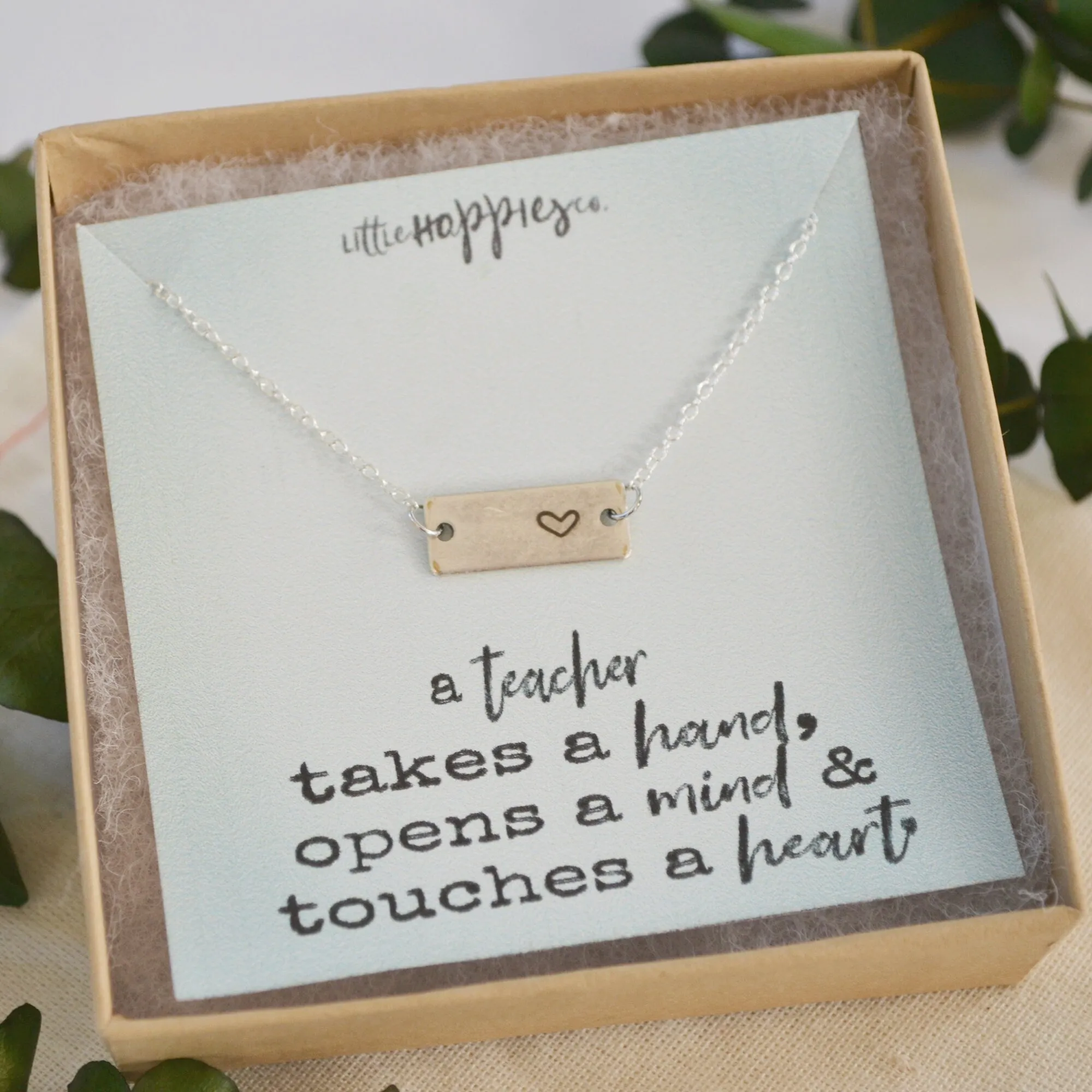 Teacher Thank You Gift, Appreciation Gift, Bar Necklace, Teacher Appreciation Gift, Heart Necklace, Gifts for Her, Teacher Gift Jewelry