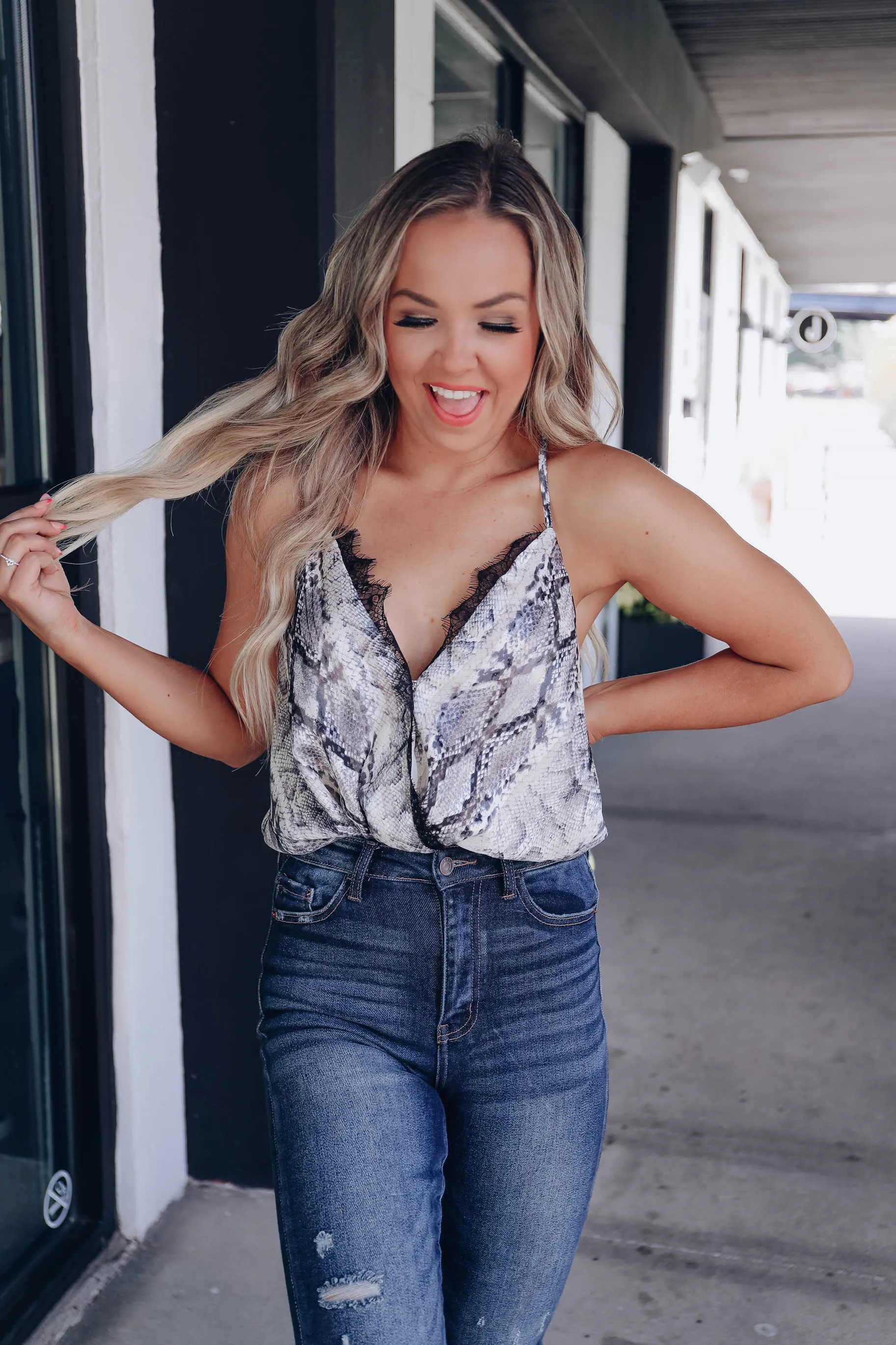 The Catch Snake Print Bodysuit - Grey