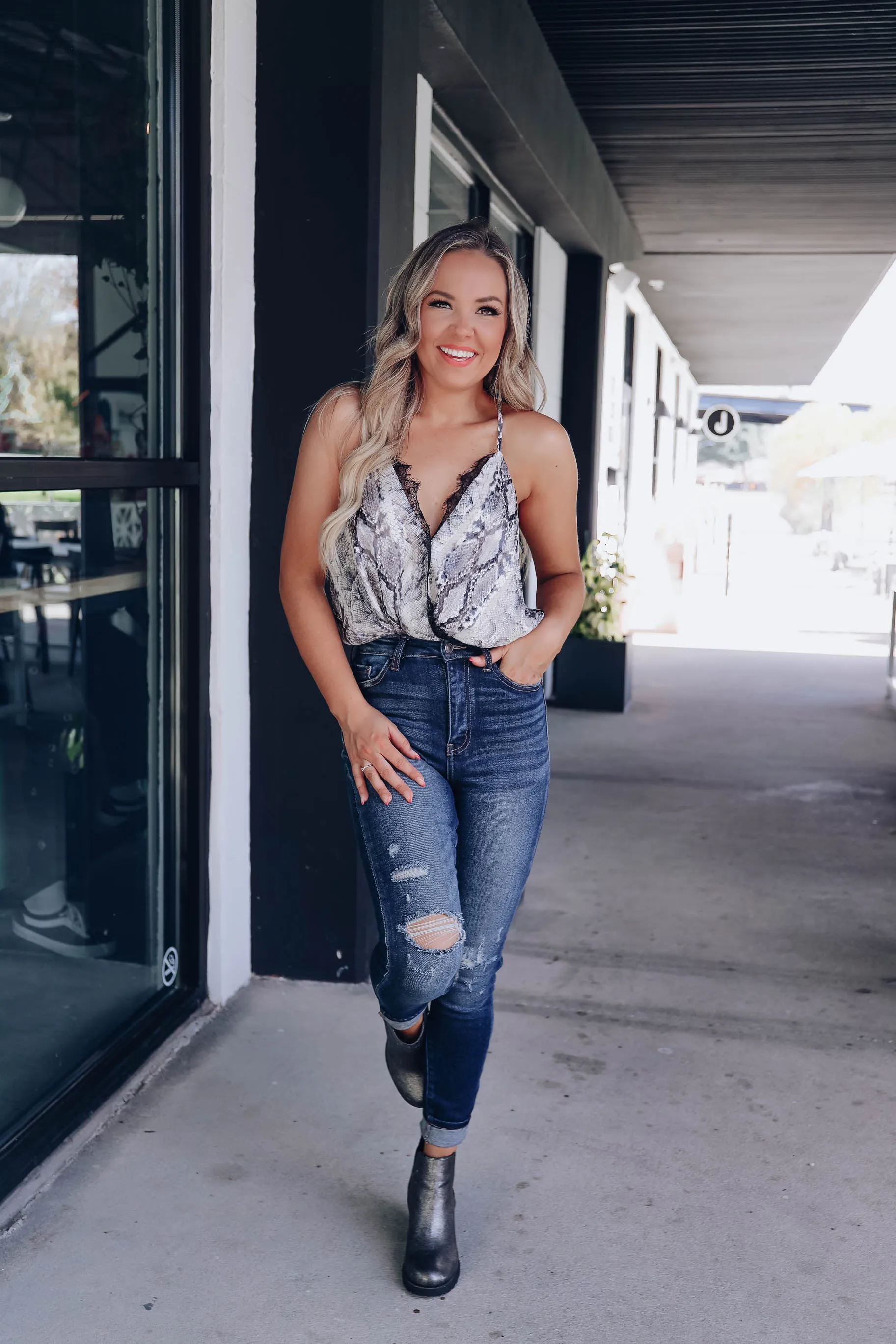 The Catch Snake Print Bodysuit - Grey