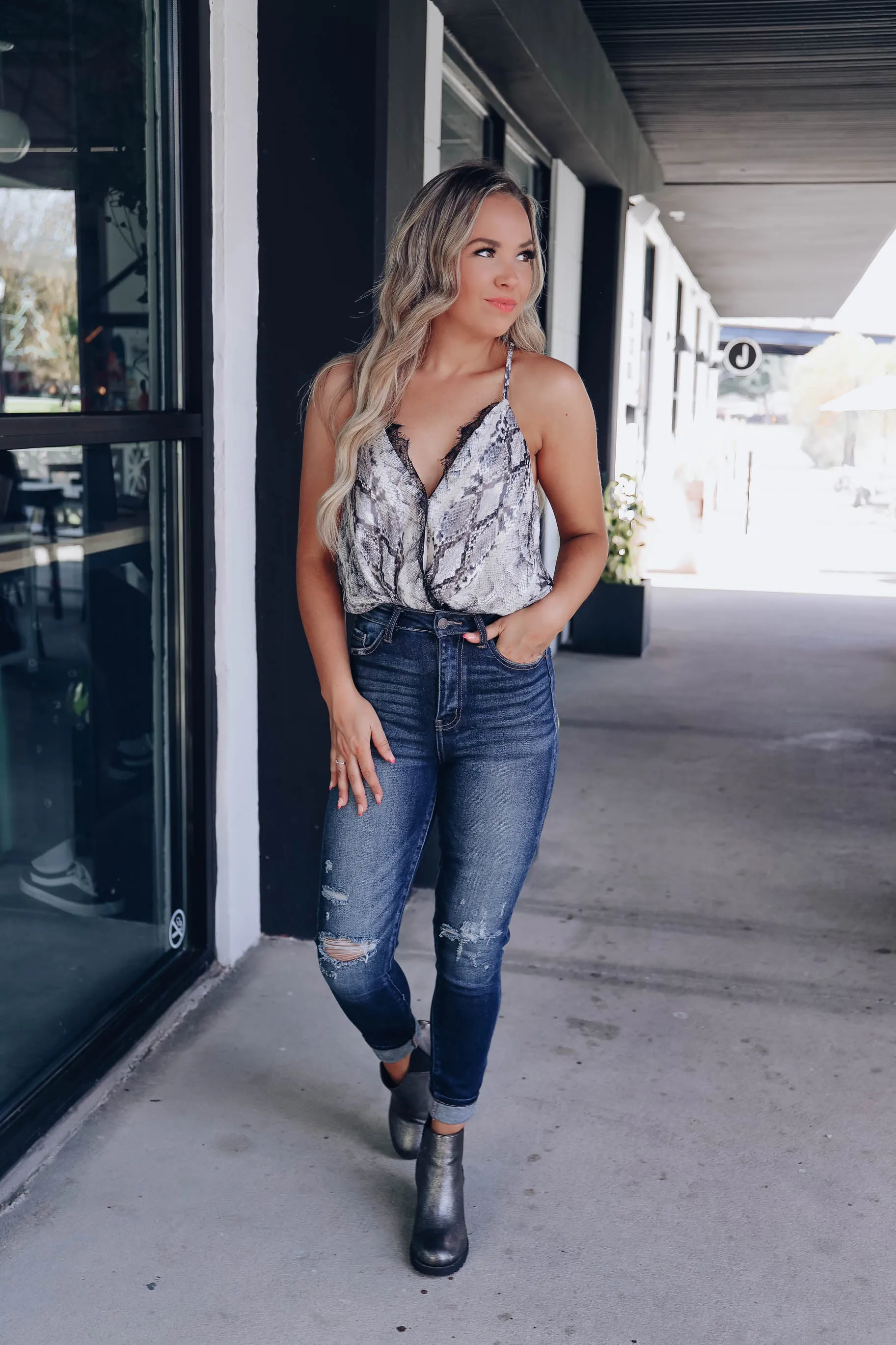 The Catch Snake Print Bodysuit - Grey