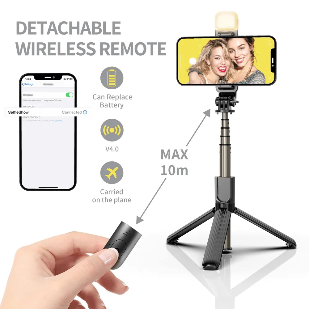 The Selfie Stick Tripod with Remote and Flashlight