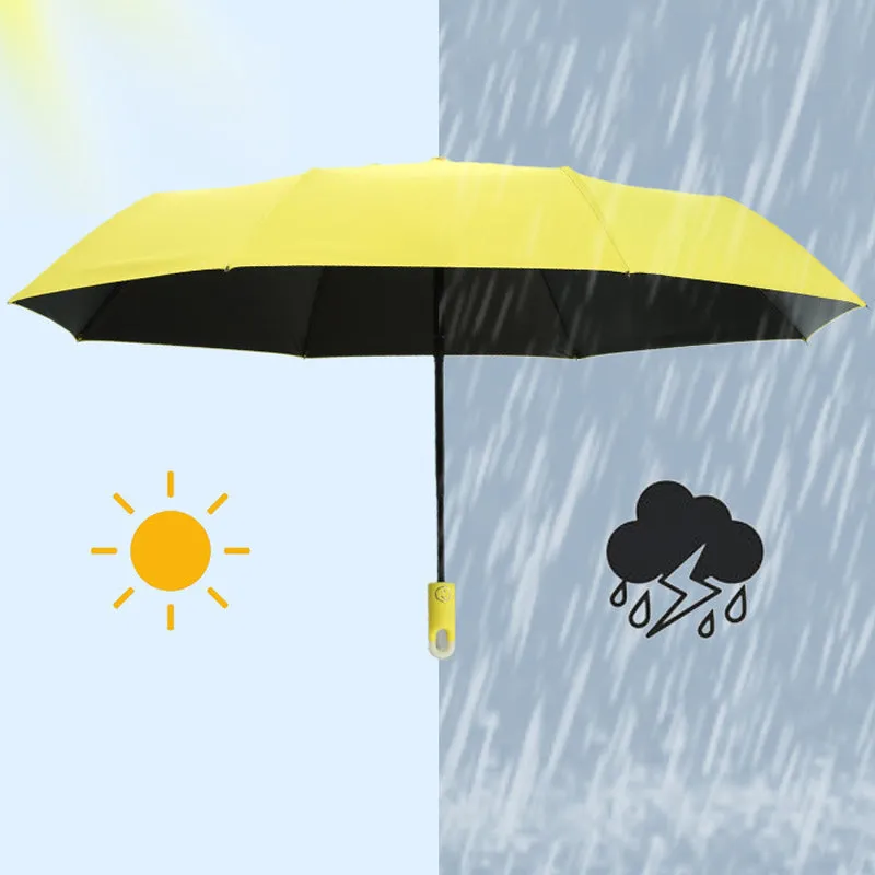 Three-fold self opening and retracting umbrella with buckle