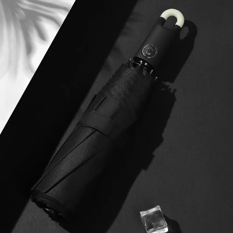 Three-fold self opening and retracting umbrella with buckle