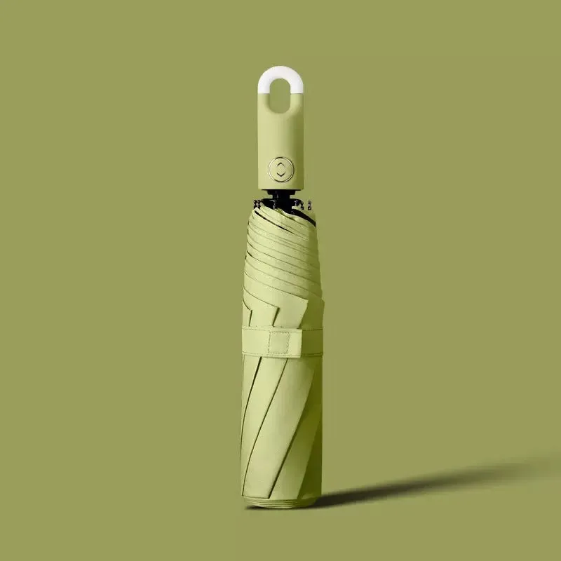 Three-fold self opening and retracting umbrella with buckle