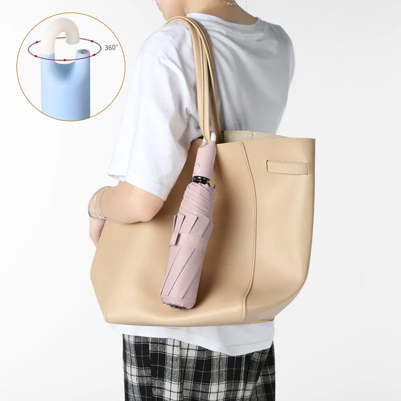 Three-fold self opening and retracting umbrella with buckle