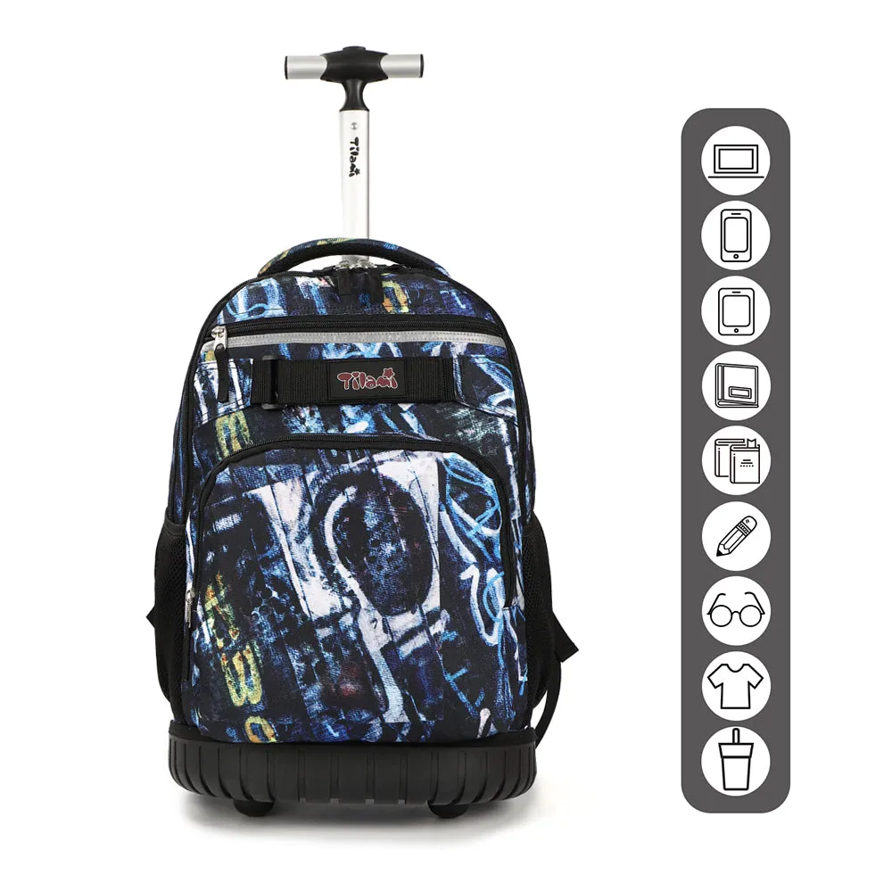 Tilami Blue Letters Rolling Backpack 18 Inch with Pencil Case