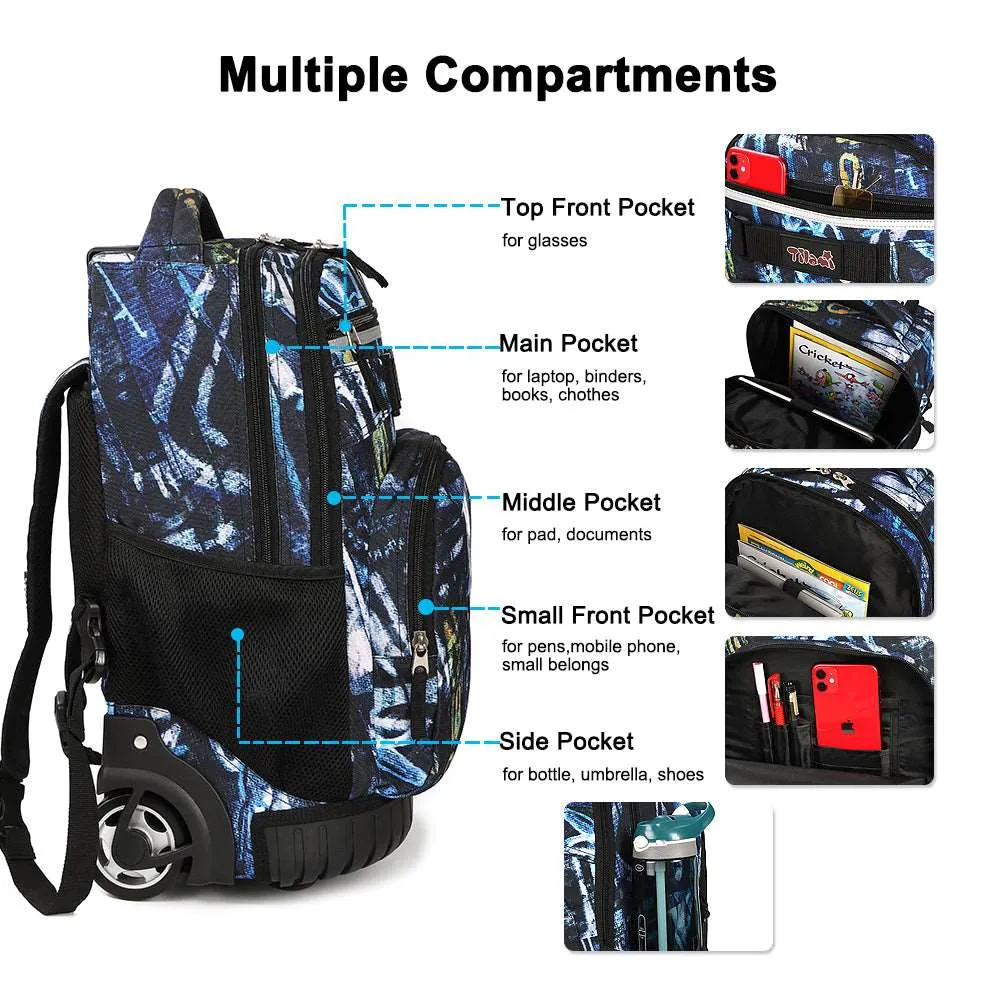 Tilami Blue Letters Rolling Backpack 18 Inch with Pencil Case