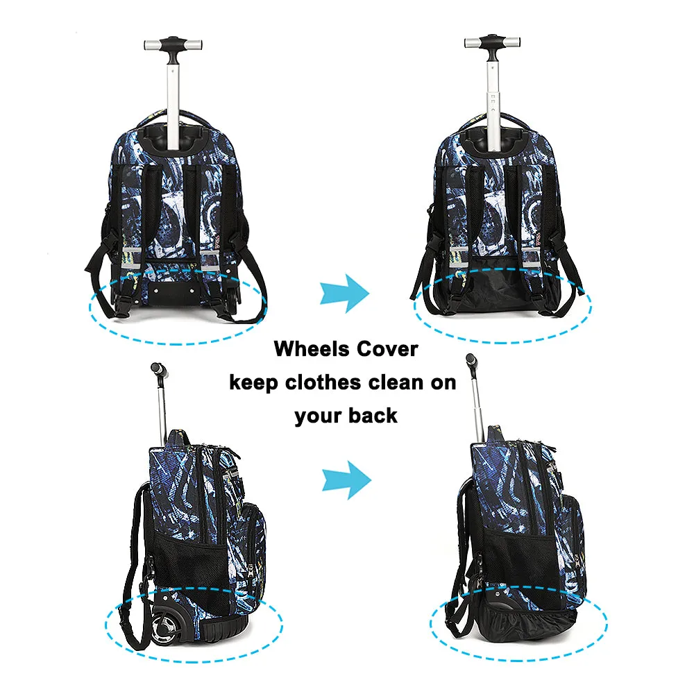 Tilami Blue Letters Rolling Backpack 18 Inch with Pencil Case
