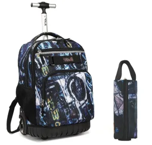 Tilami Blue Letters Rolling Backpack 18 Inch with Pencil Case