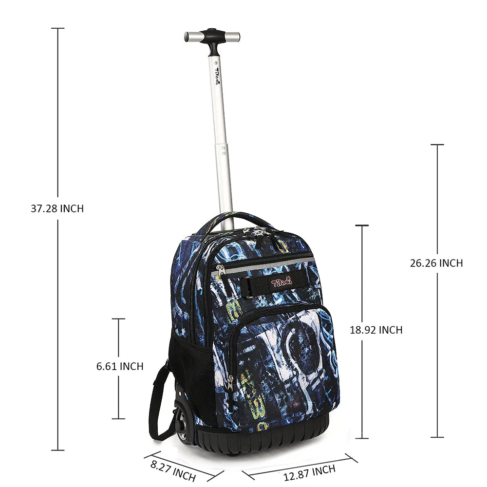 Tilami Blue Letters Rolling Backpack 18 Inch with Pencil Case