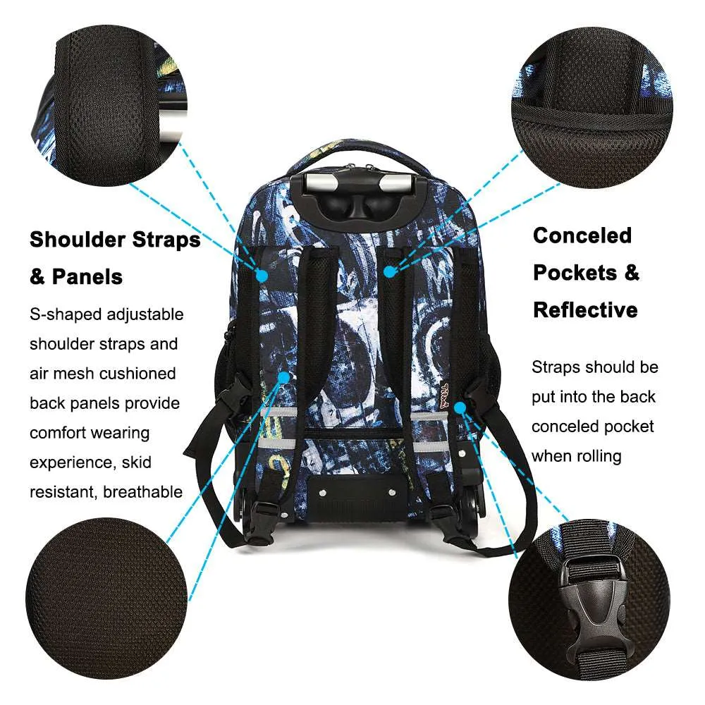 Tilami Blue Letters Rolling Backpack 18 Inch with Pencil Case