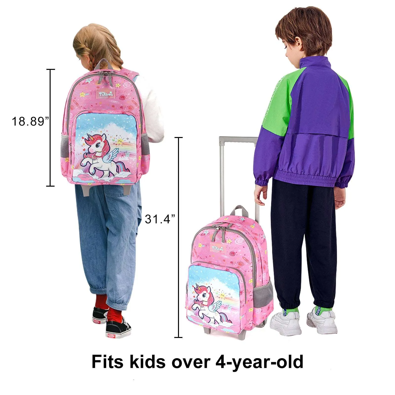 Tilami Pink Unicorn 18 inch Double Handle Rolling Backpack