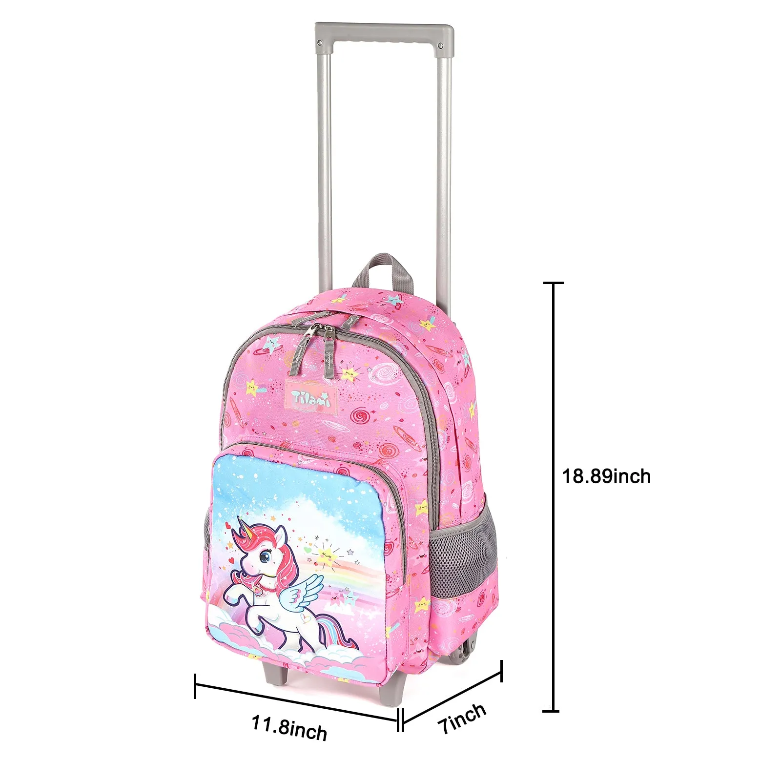 Tilami Pink Unicorn 18 inch Double Handle Rolling Backpack