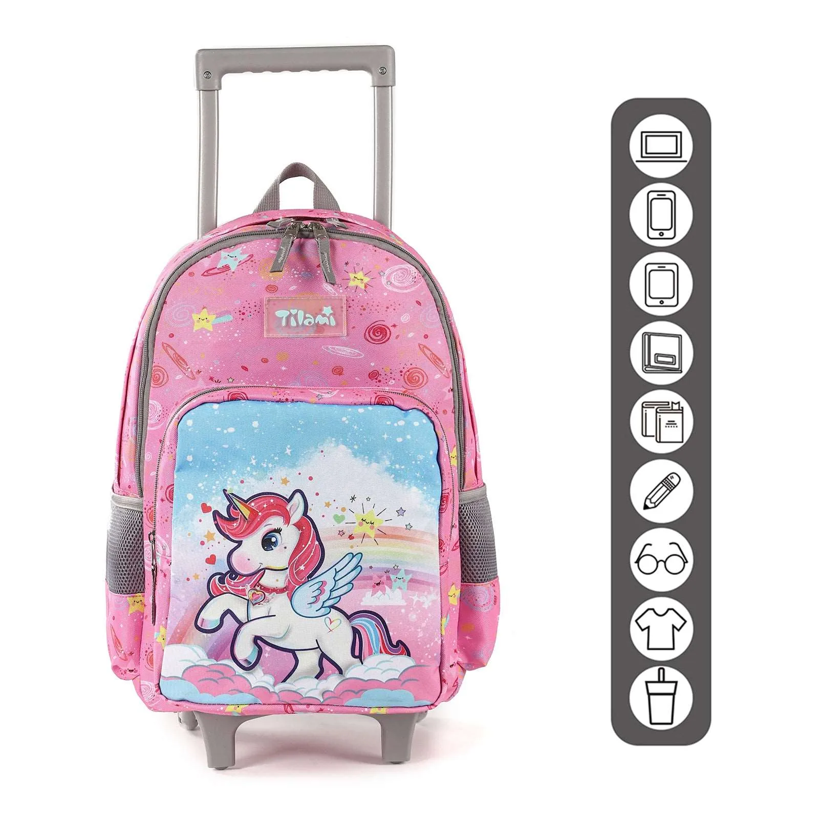 Tilami Pink Unicorn 18 inch Double Handle Rolling Backpack