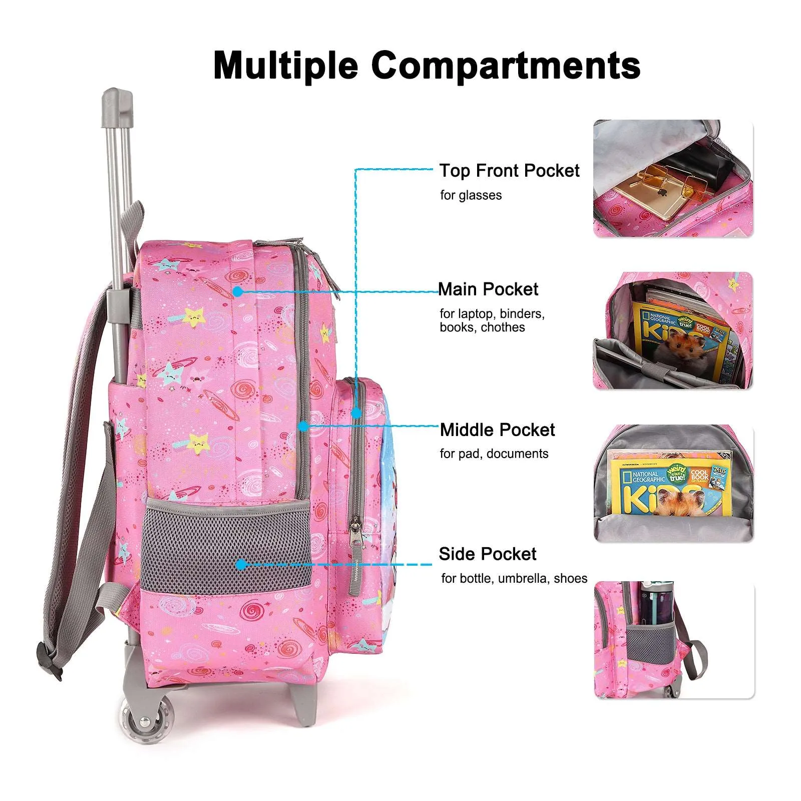 Tilami Pink Unicorn 18 inch Double Handle Rolling Backpack