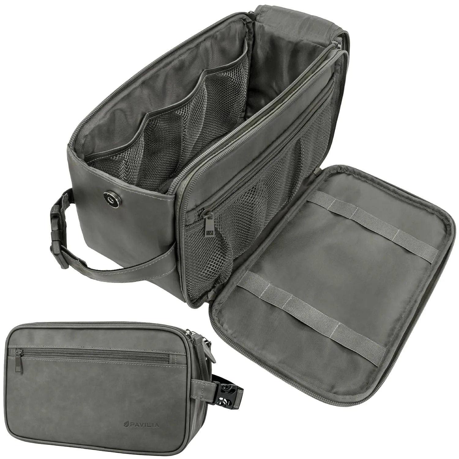 Toiletry Bag for Men, Travel Essentials Shaving Dopp Kit, Mens Travel Bag Toiletries Organizer Case for Grooming, PU Leather Water Resistant Cosmetic Bag Pouch (Dark Brown)