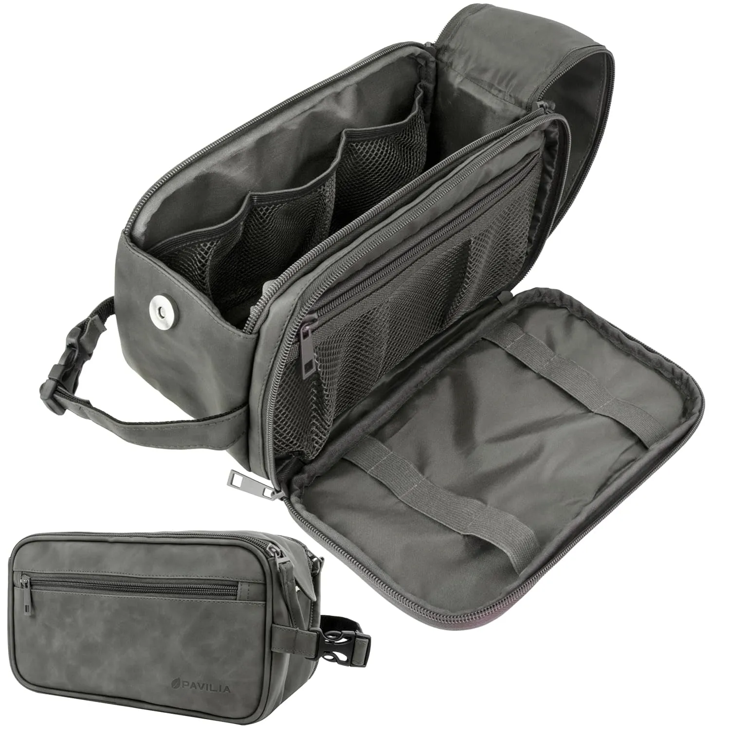 Toiletry Bag for Men, Travel Essentials Shaving Dopp Kit, Mens Travel Bag Toiletries Organizer Case for Grooming, PU Leather Water Resistant Cosmetic Bag Pouch (Dark Brown)