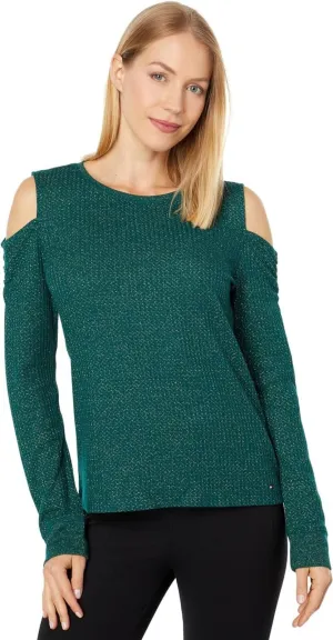 Tommy Hilfiger Long Sleeve Could Shoulder Top J2IH6834 Forest Green / Gold M