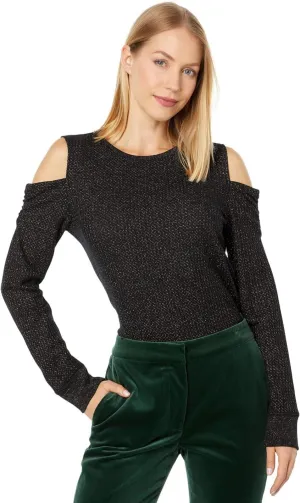 Tommy Hilfiger Womens Long Sleeve Could Shoulder Top J2IH6834 Black / Gold L