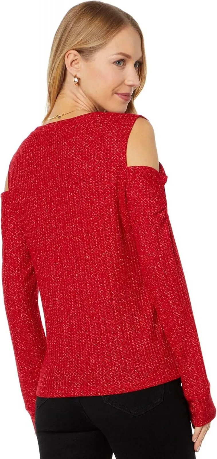 Tommy Hilfiger Womens Long Sleeve Could Shoulder Top Scarlet Red / Gold XL