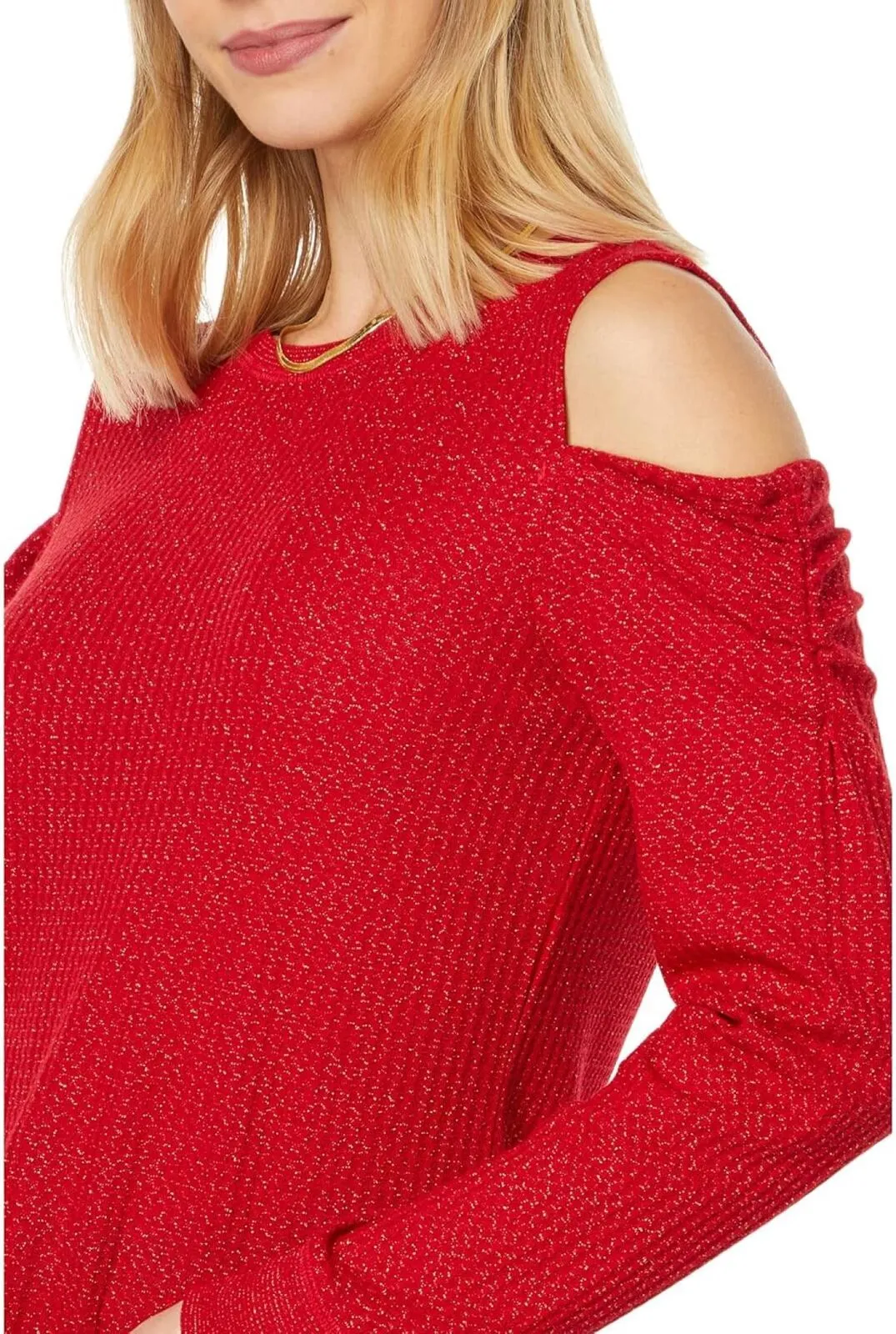 Tommy Hilfiger Womens Long Sleeve Could Shoulder Top Scarlet Red / Gold XL