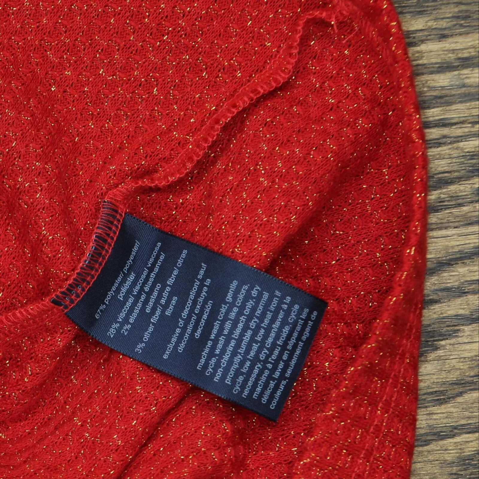 Tommy Hilfiger Womens Long Sleeve Could Shoulder Top Scarlet Red / Gold XL