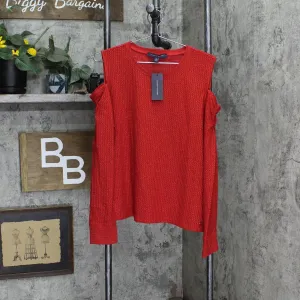Tommy Hilfiger Womens Long Sleeve Could Shoulder Top Scarlet Red / Gold XL