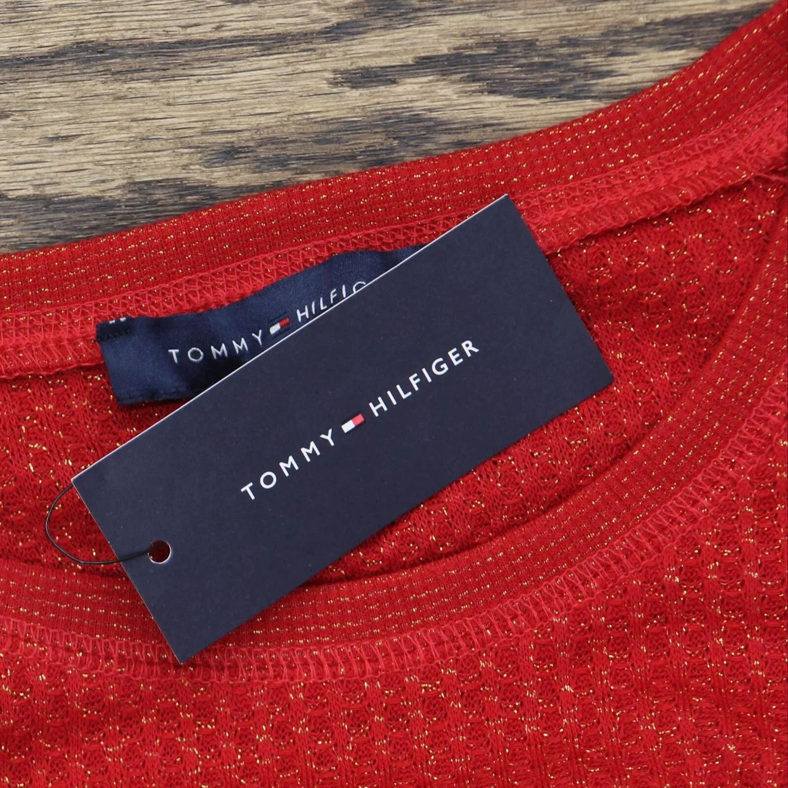 Tommy Hilfiger Womens Long Sleeve Could Shoulder Top Scarlet Red / Gold XL