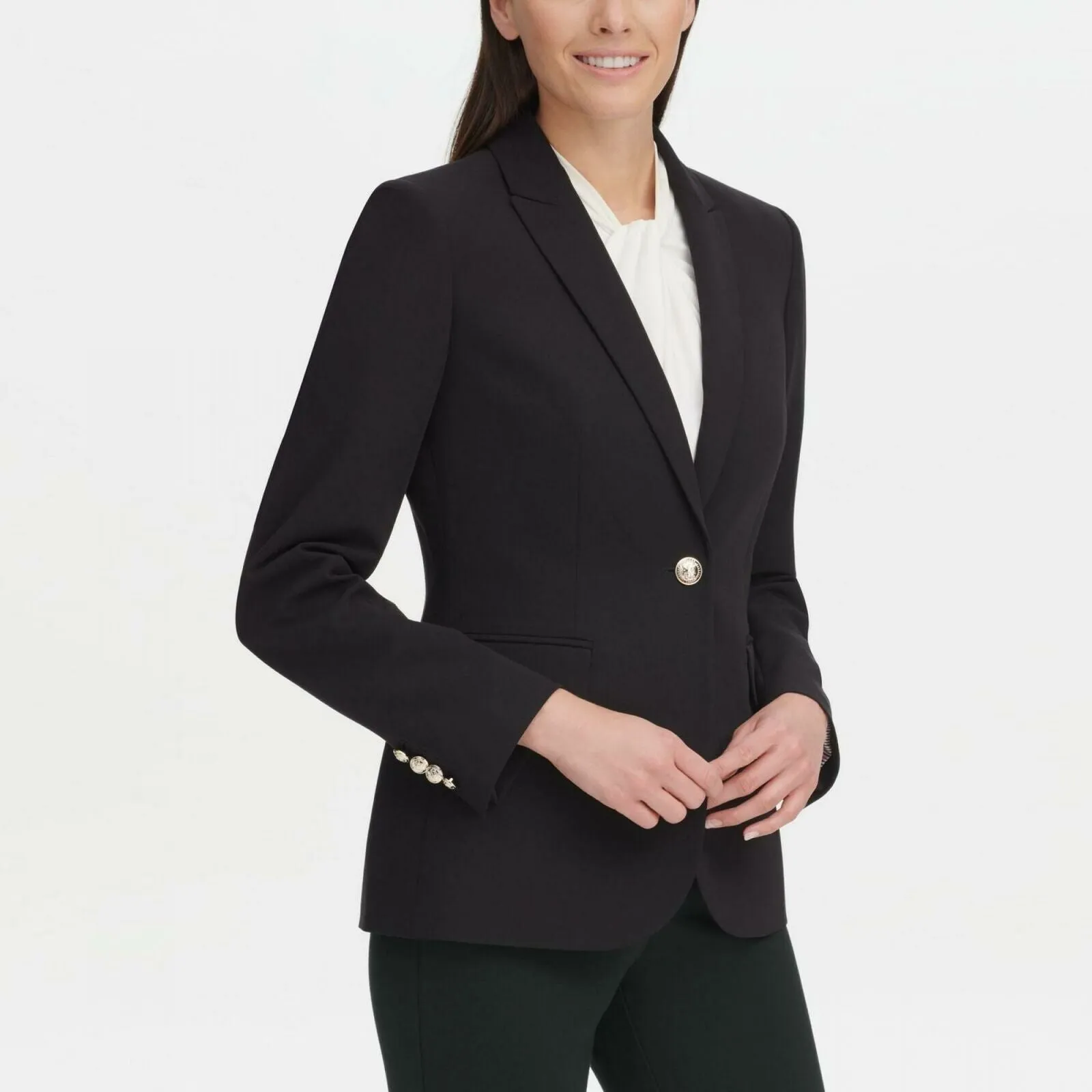 Tommy Hilfiger Women's One Button Blazer Jacket Black 4