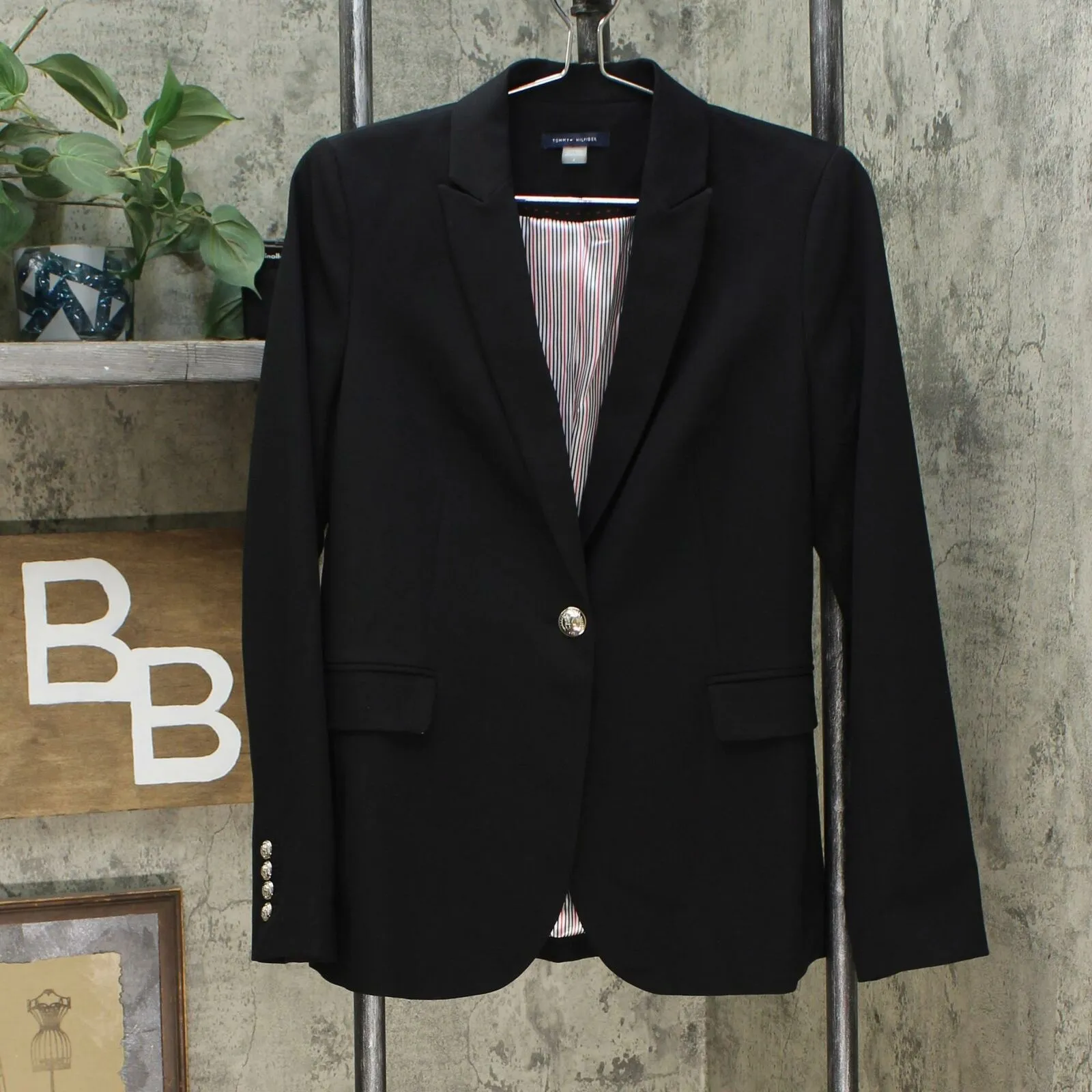Tommy Hilfiger Women's One Button Blazer Jacket Black 4