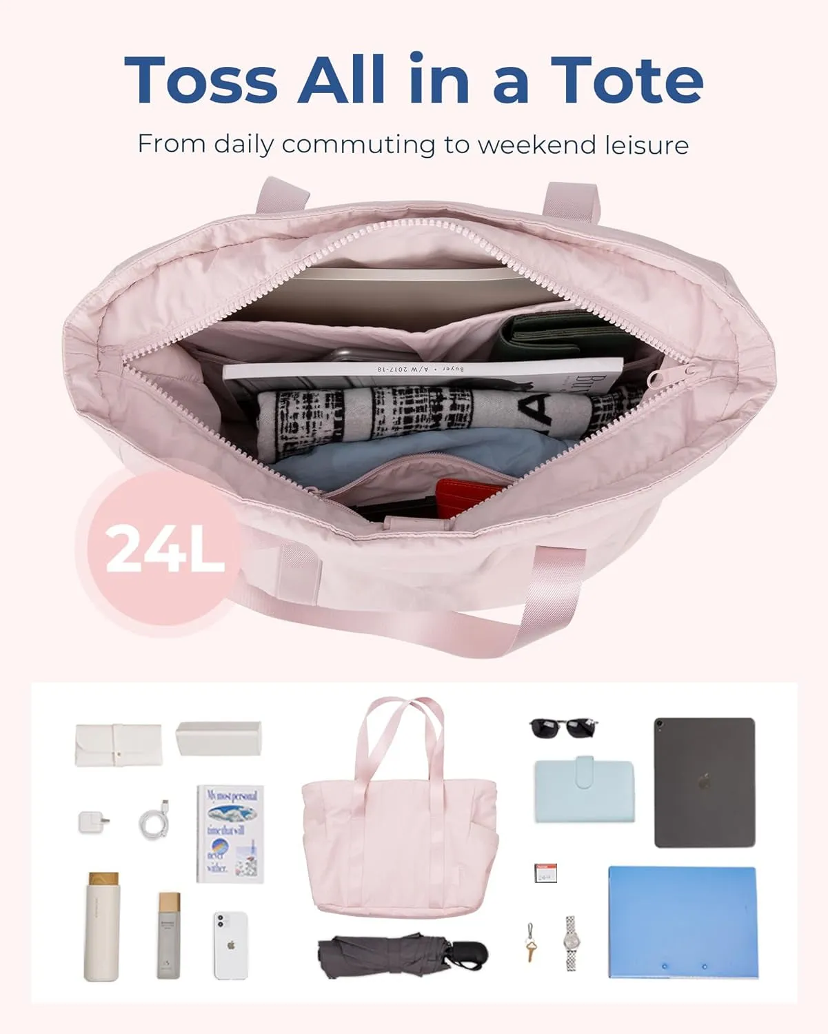 Tote Bag for Women with Zipper, Gym Tote with Compartments, Work Tote Nurse Dance Yoga Bag for Sport, Travel
