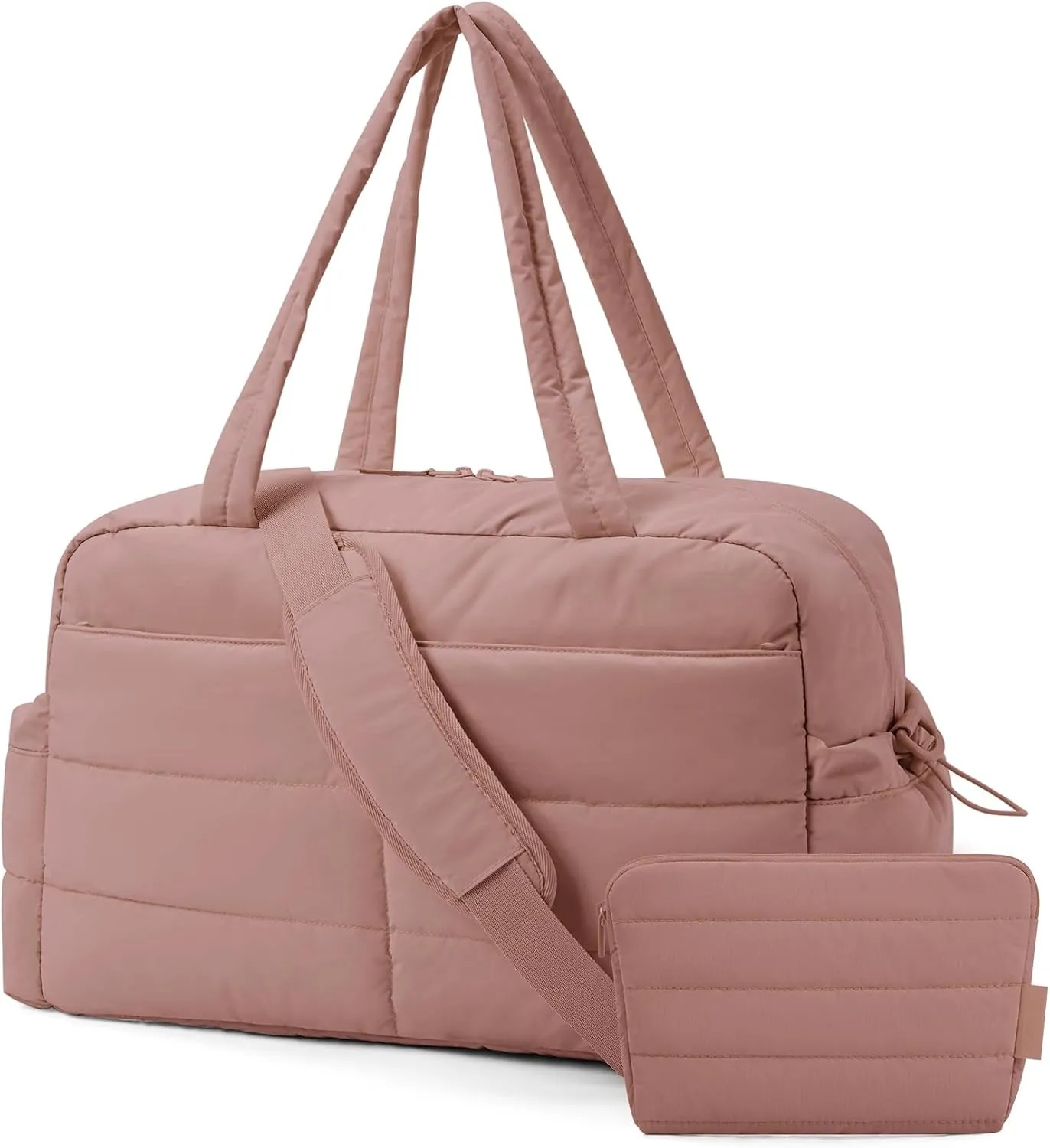 Travel Duffle Bag Gym Bag for Women, 31L Puffer Tote Bag Quilted Laptop Carry On, Weekender Overnight Bag Organizer Duffel Bag for Travel, Pink