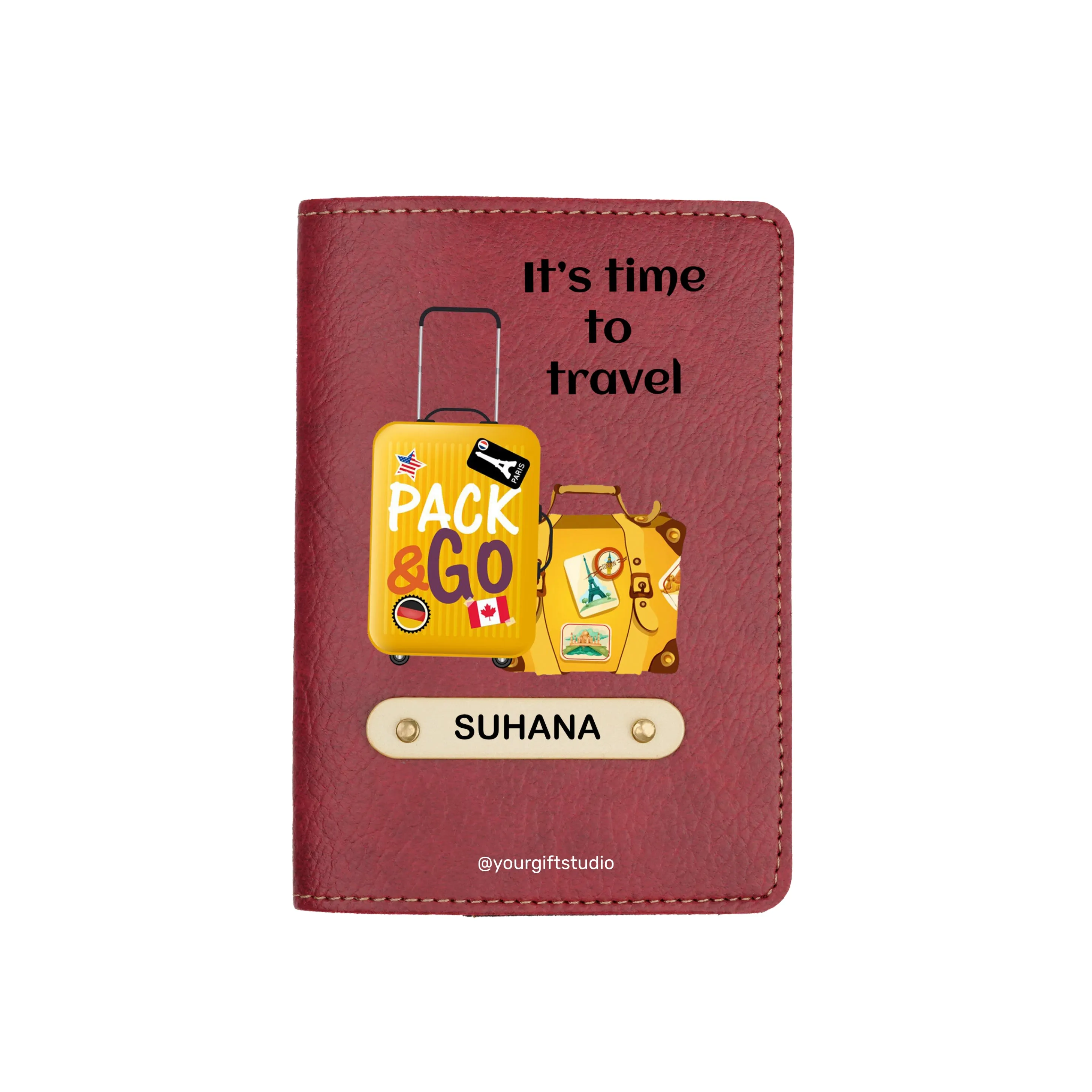 Travel Luggage Print Personalised Nexon Passport Cover - Maroon