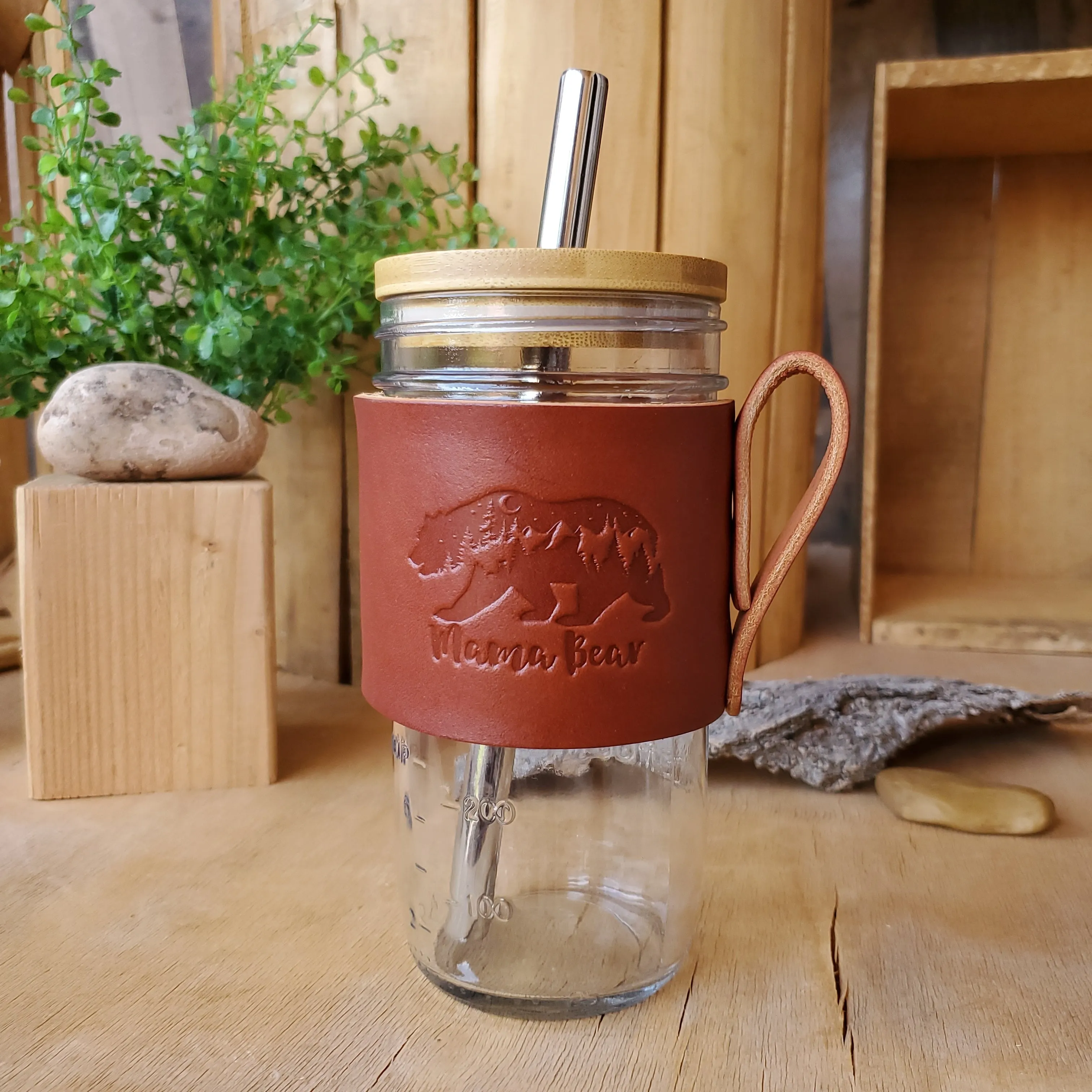 Travel Mug Bamboo lid with Boba Straw