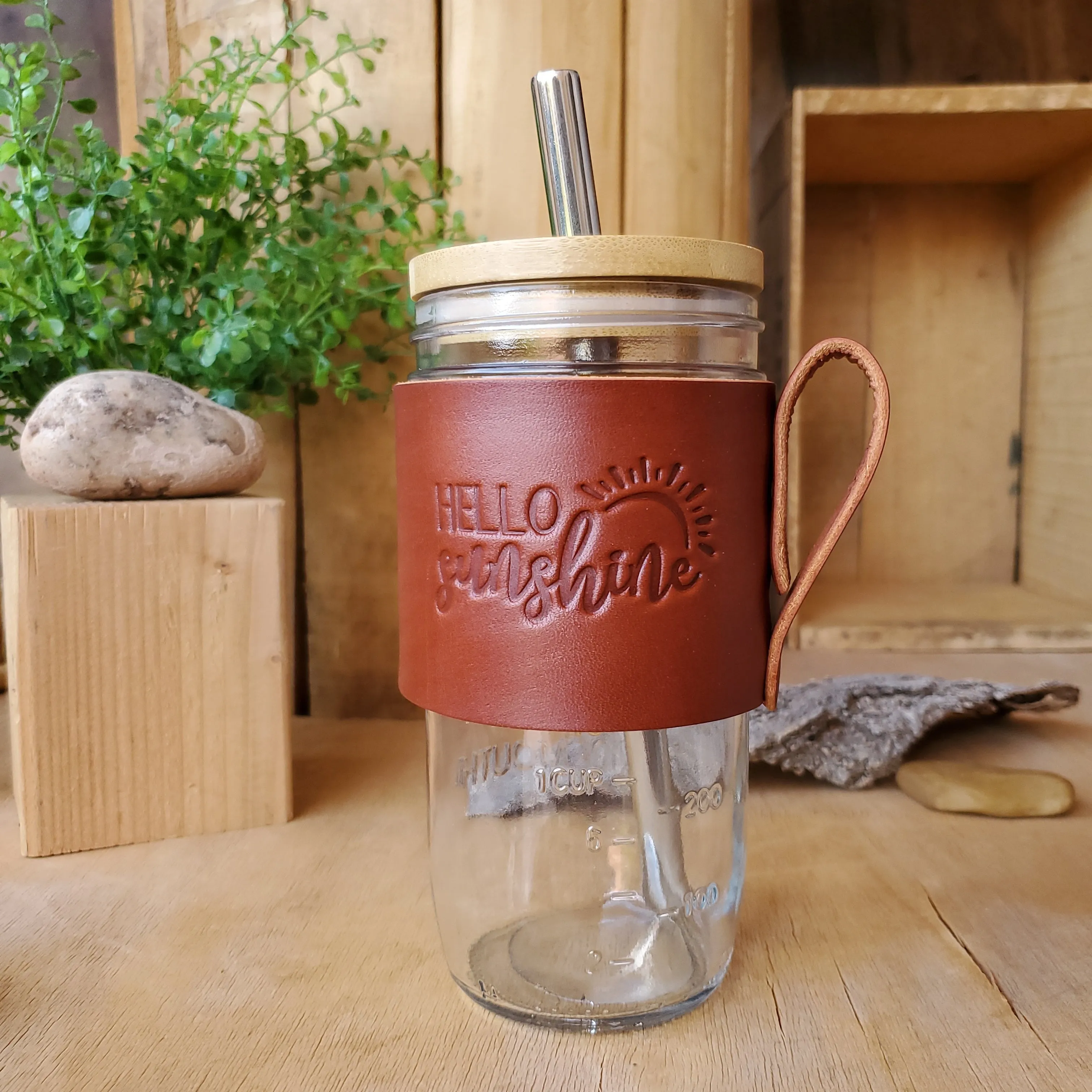 Travel Mug Bamboo lid with Boba Straw