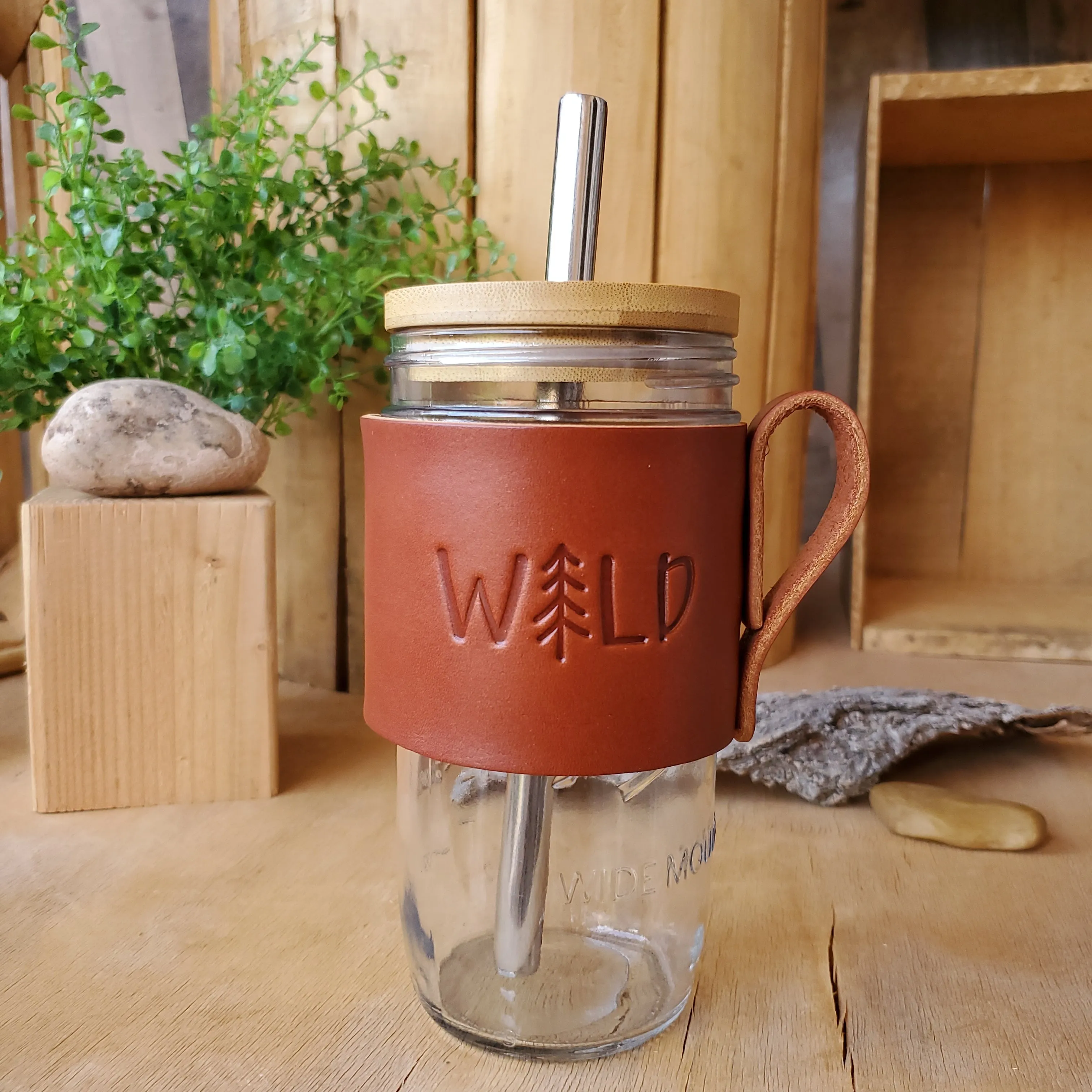 Travel Mug Bamboo lid with Boba Straw