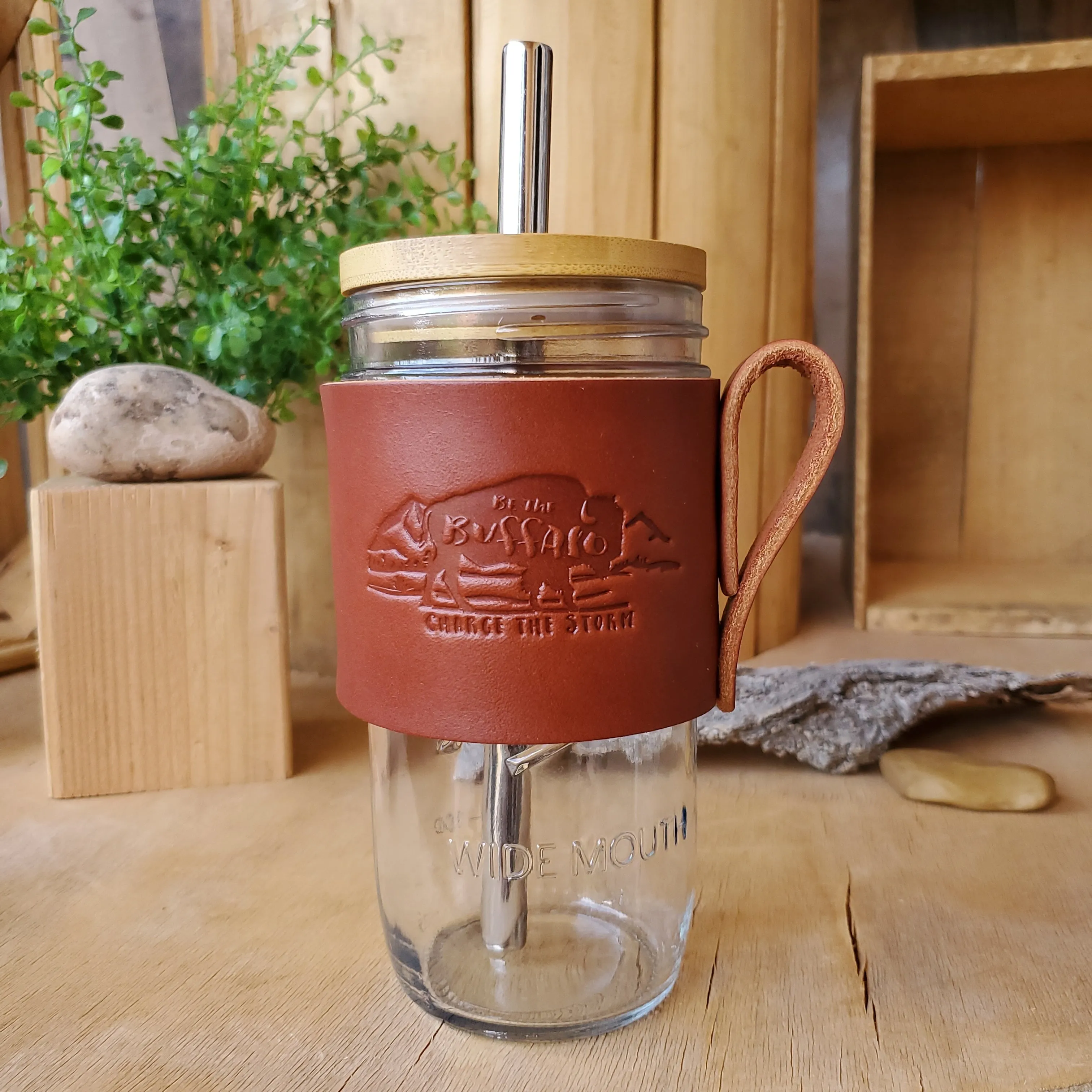 Travel Mug Bamboo lid with Boba Straw