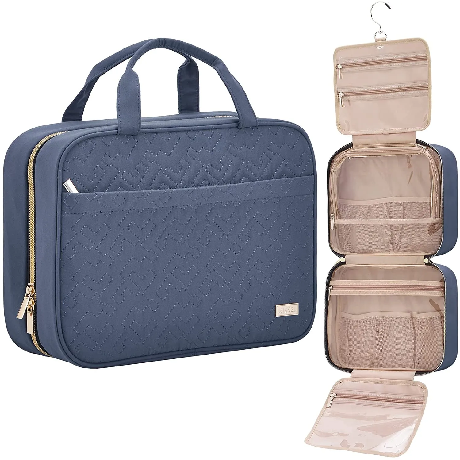 Travel Toiletry Bag for Women, Portable Hanging Organizer for Travel-Sized Shampoo, Conditioner, Brushes Set, Makeup Accessories, Medium Size, Pink