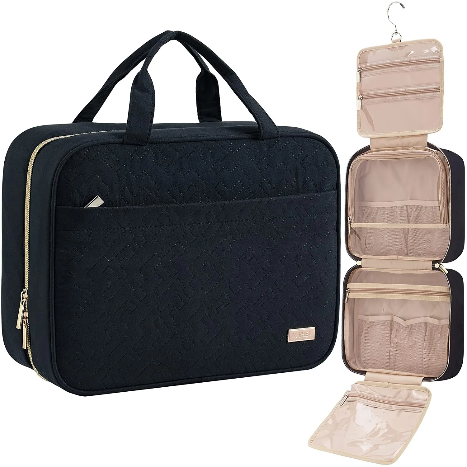 Travel Toiletry Bag for Women, Portable Hanging Organizer for Travel-Sized Shampoo, Conditioner, Brushes Set, Makeup Accessories, Medium Size, Pink