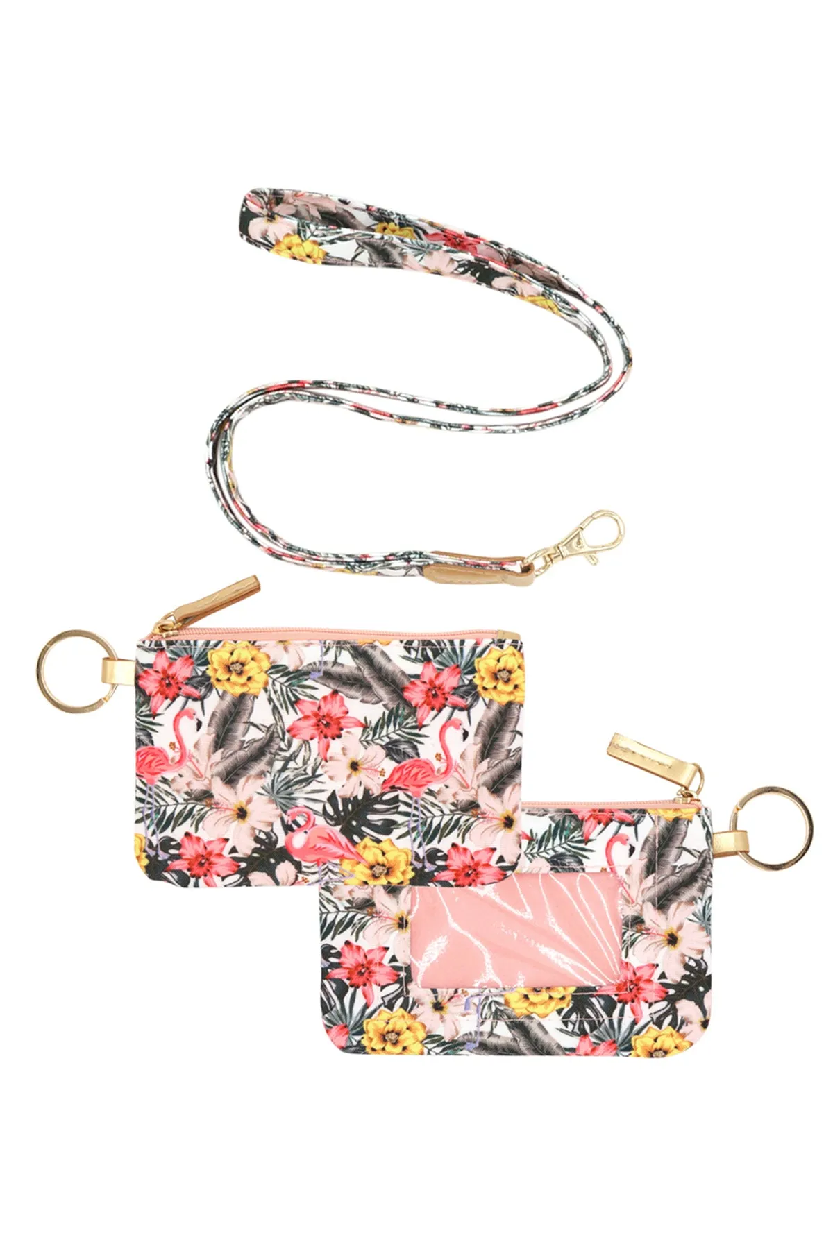 TROPICAL FLAMINGO ID WALLET & DETACHABLE LANYARD
