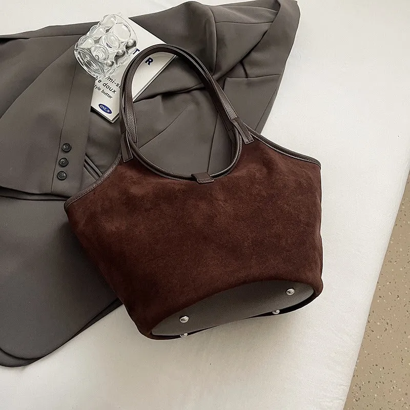 Turn Lock Suede Tote