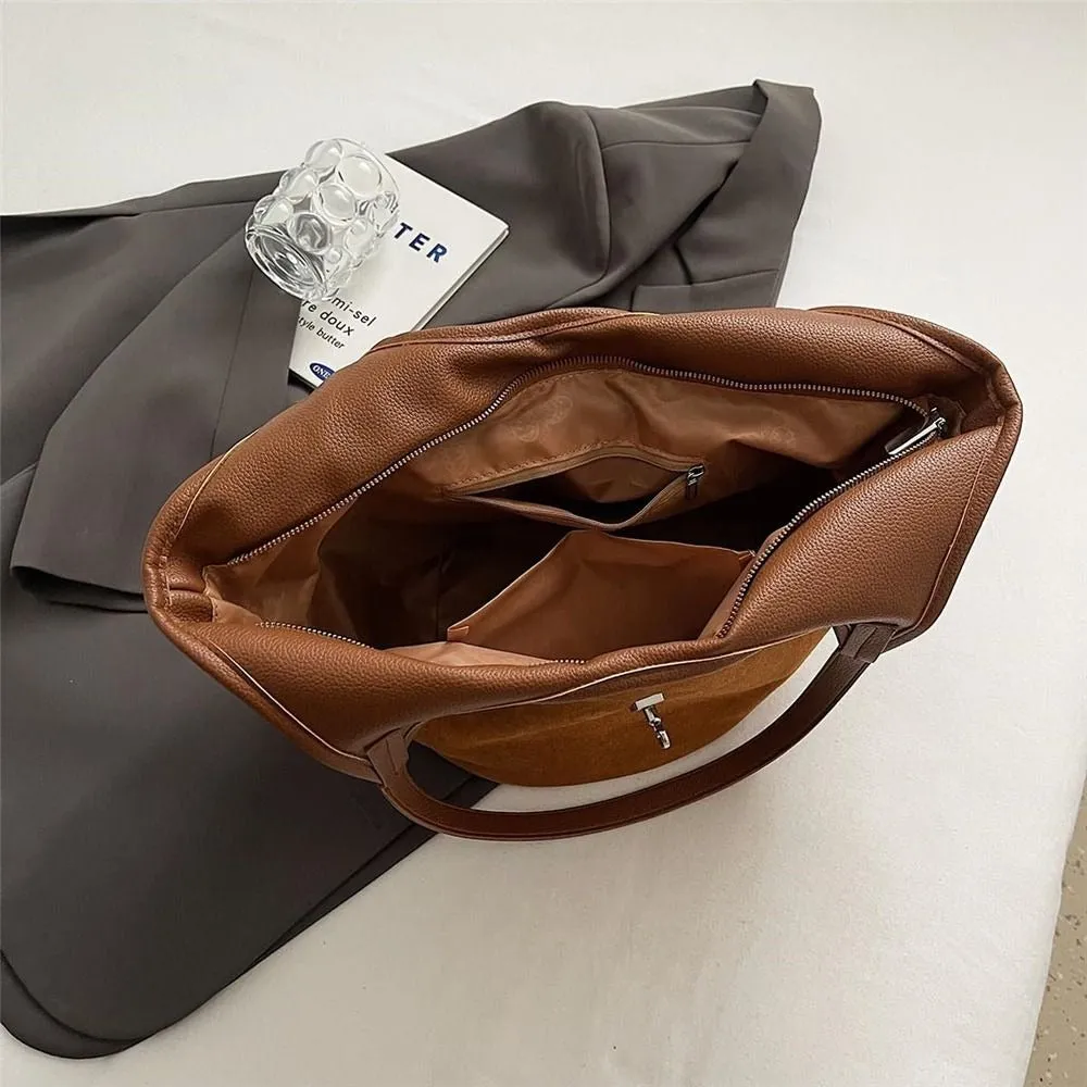 Turn Lock Suede Tote