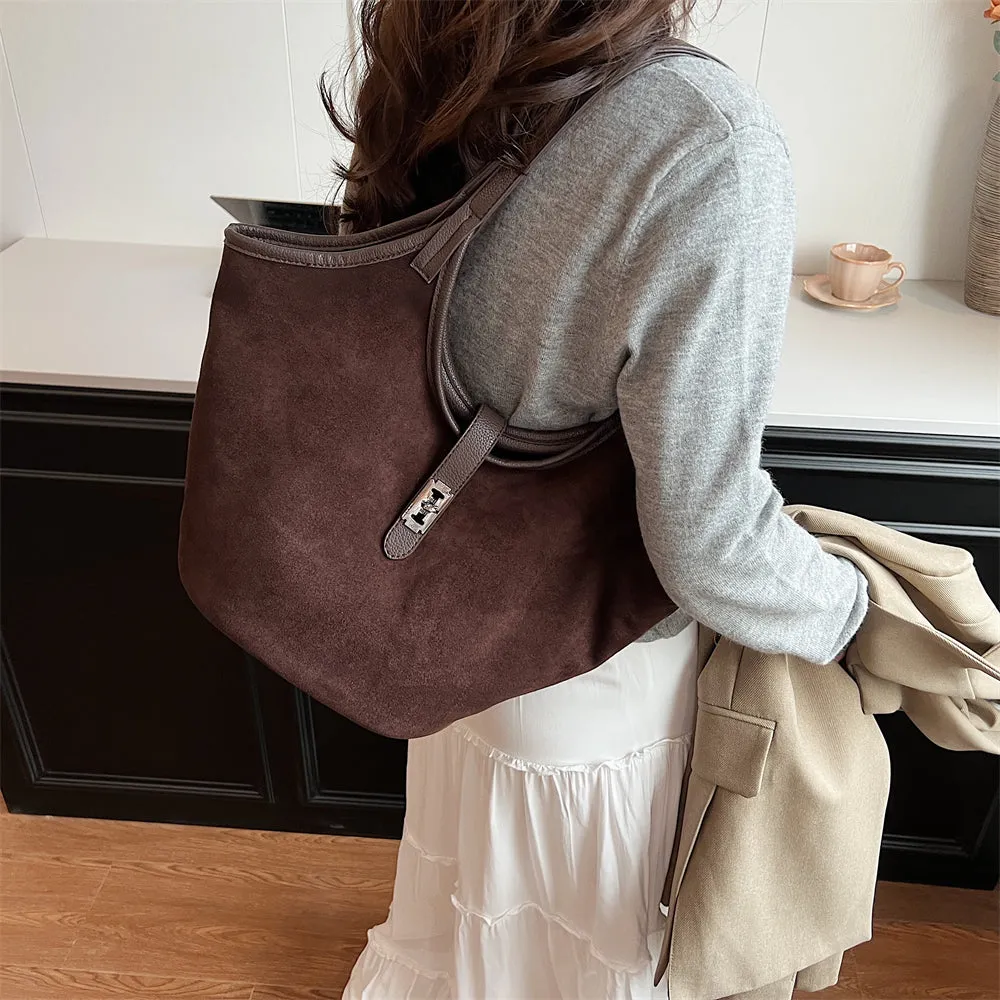 Turn Lock Suede Tote