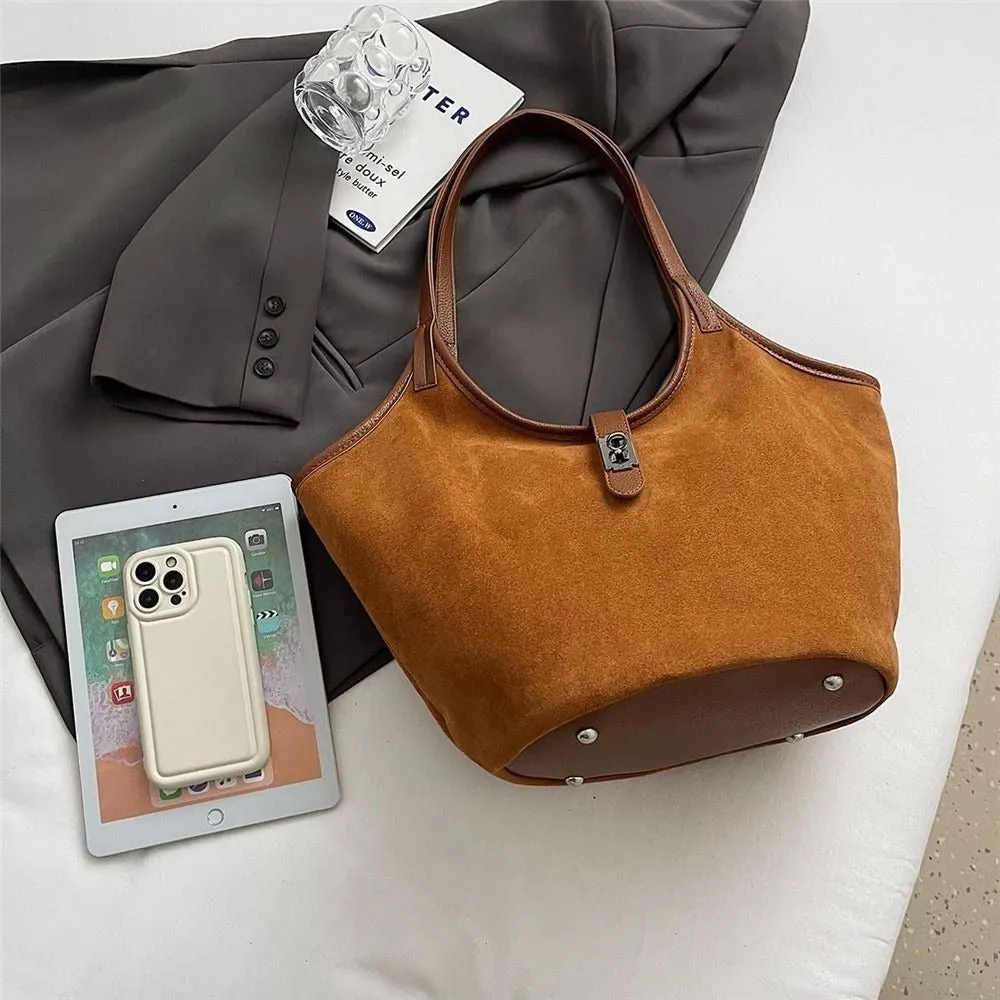 Turn Lock Suede Tote