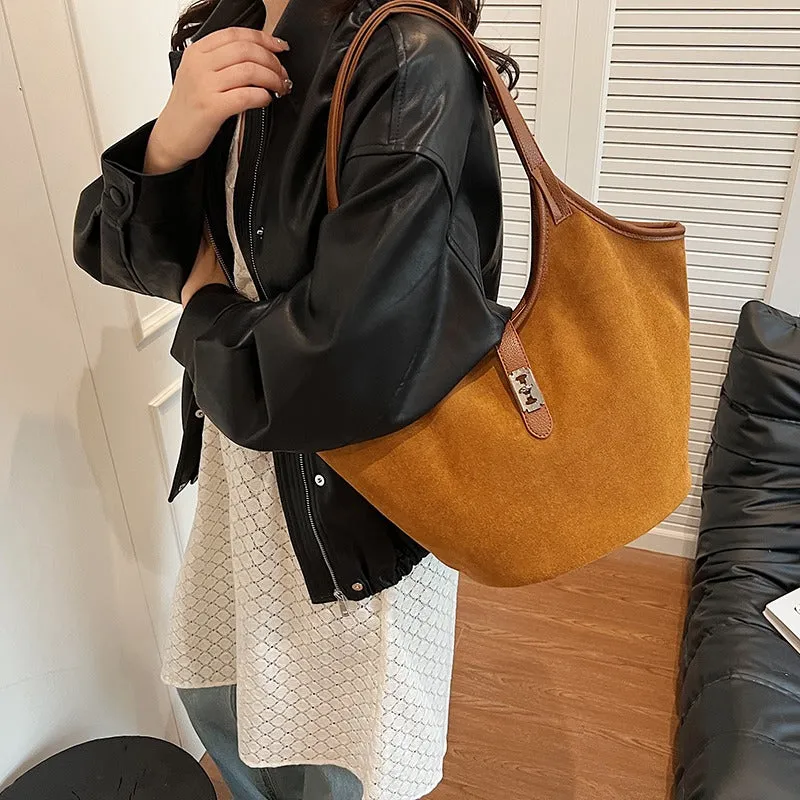Turn Lock Suede Tote
